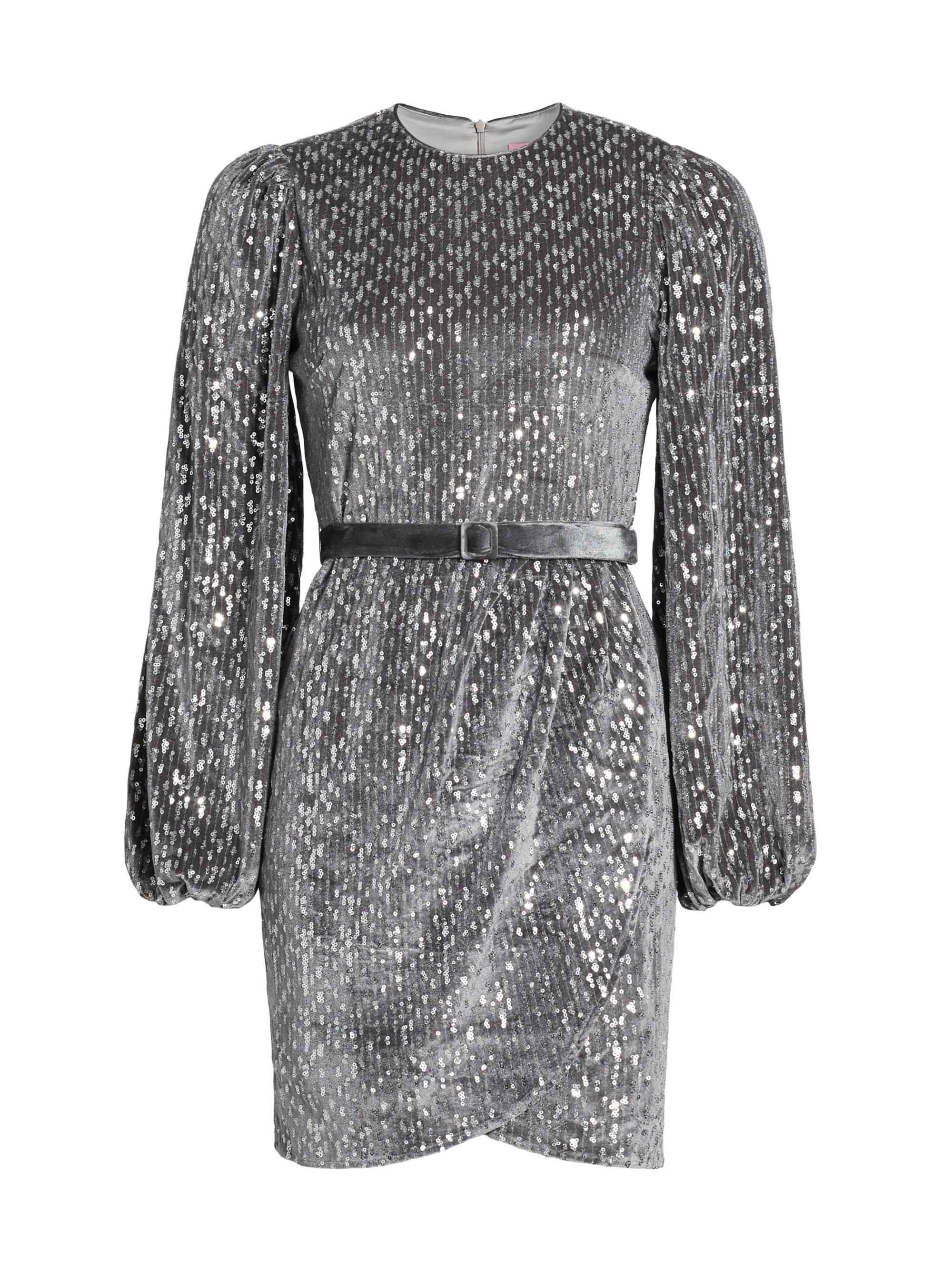LDT Women's Gianna Sequined Belted Dress - Gunmetal