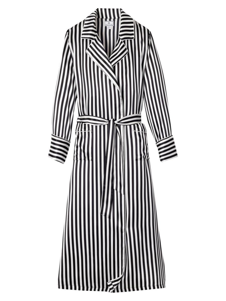 Petite Plume Cabaret Silk Stripe Long Robe | Saks Fifth Avenue