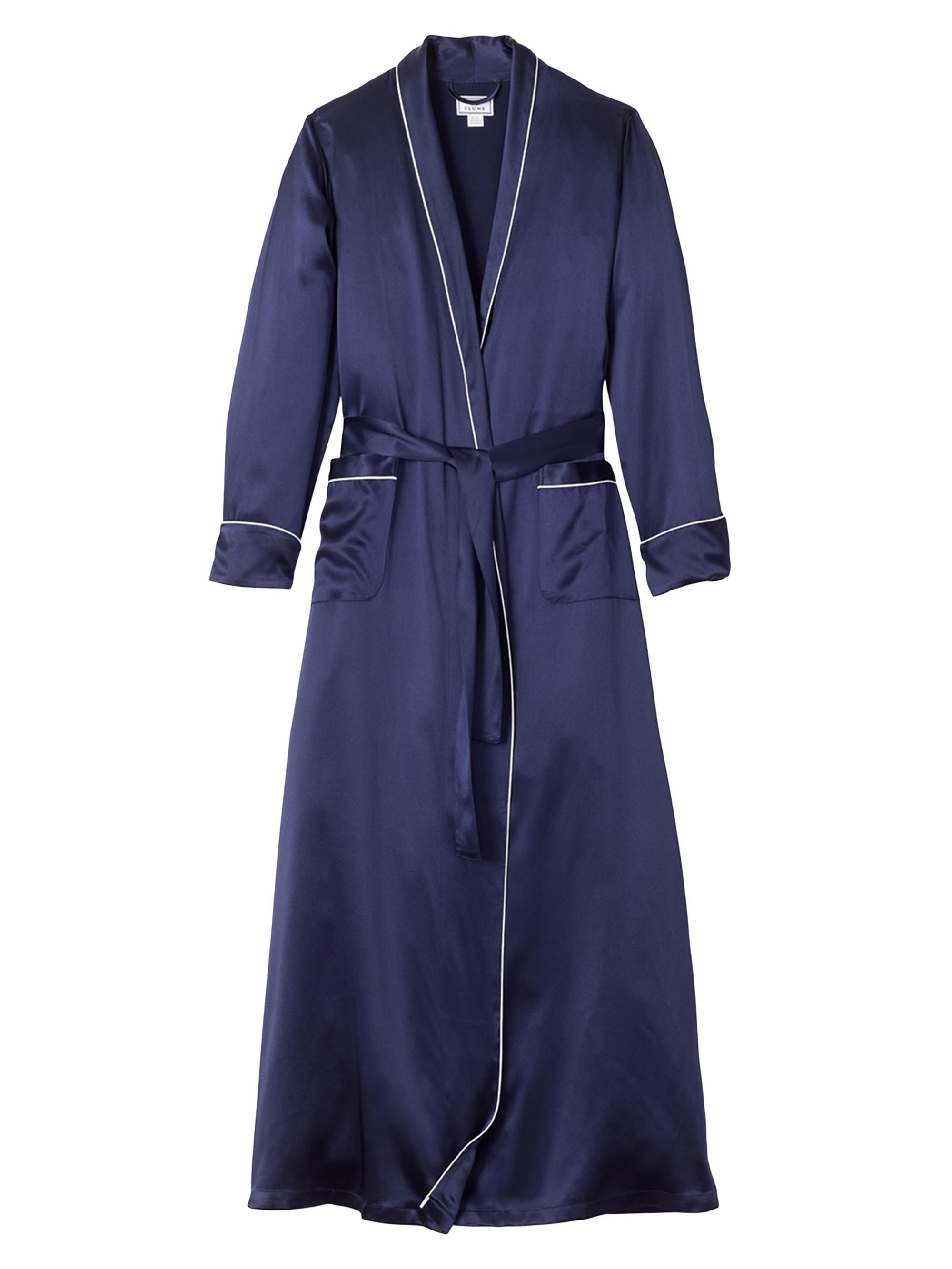 Petite Plume Silk Long Robe - Navy