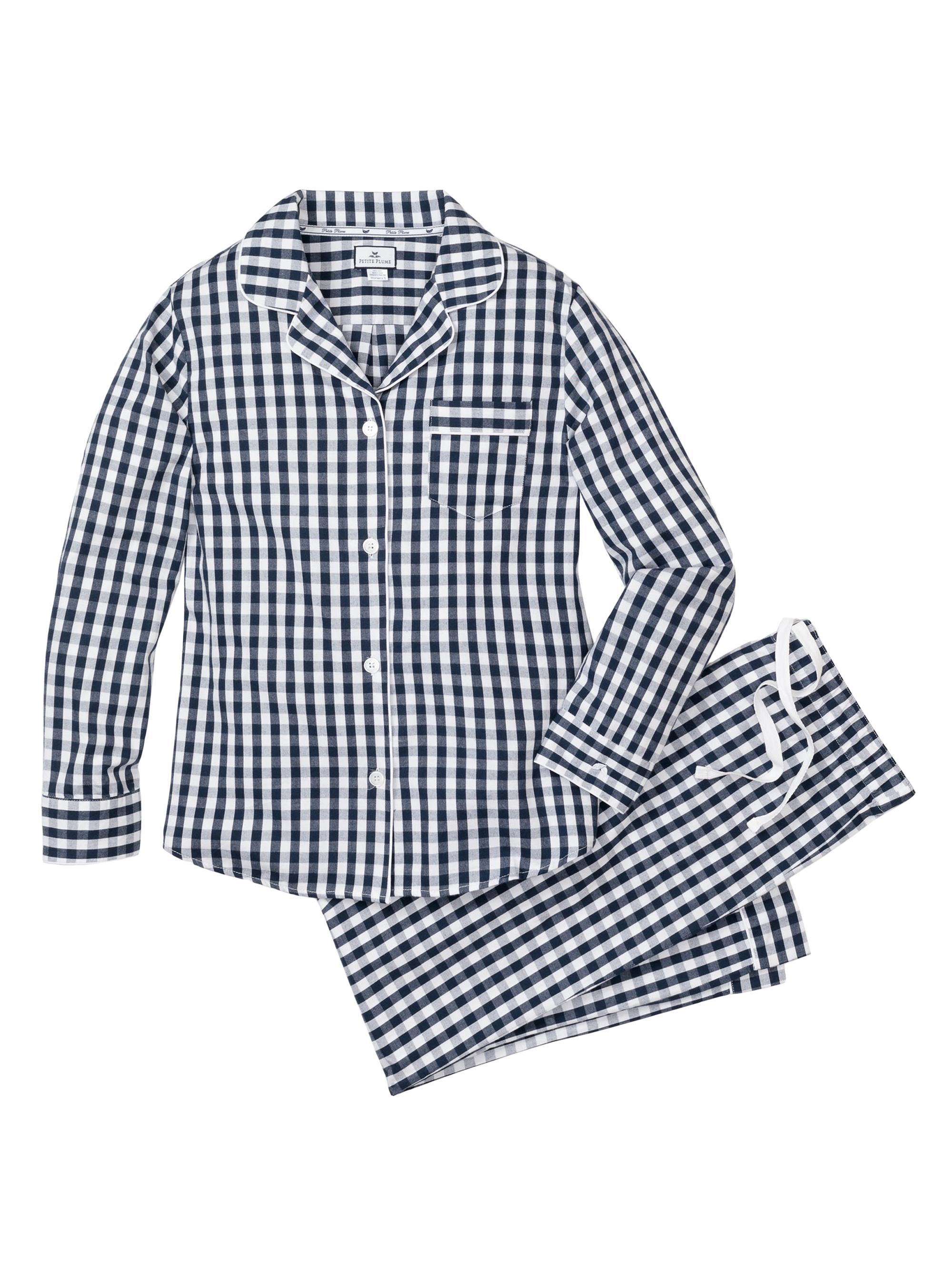 Petite Plume Gingham Flannel Pajama Set - Navy