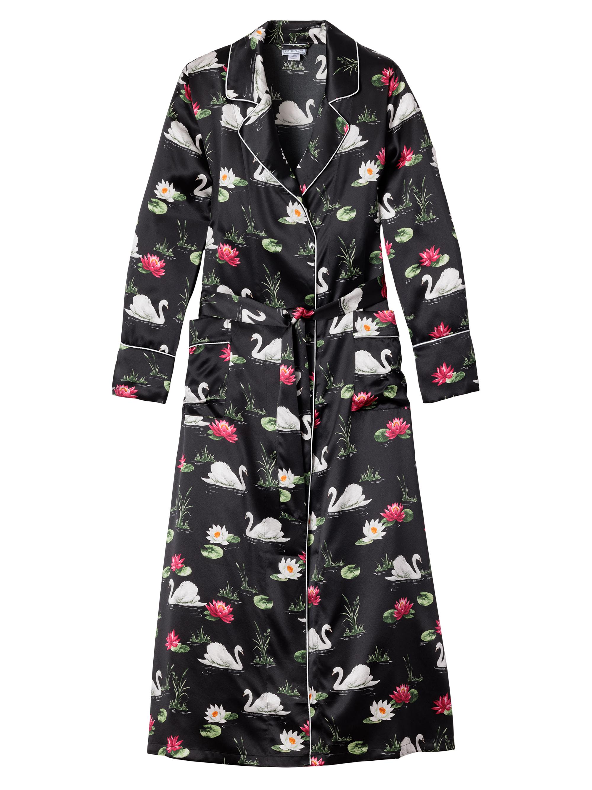 Petite Plume Swan Lake Mulberry Silk Robe - Black