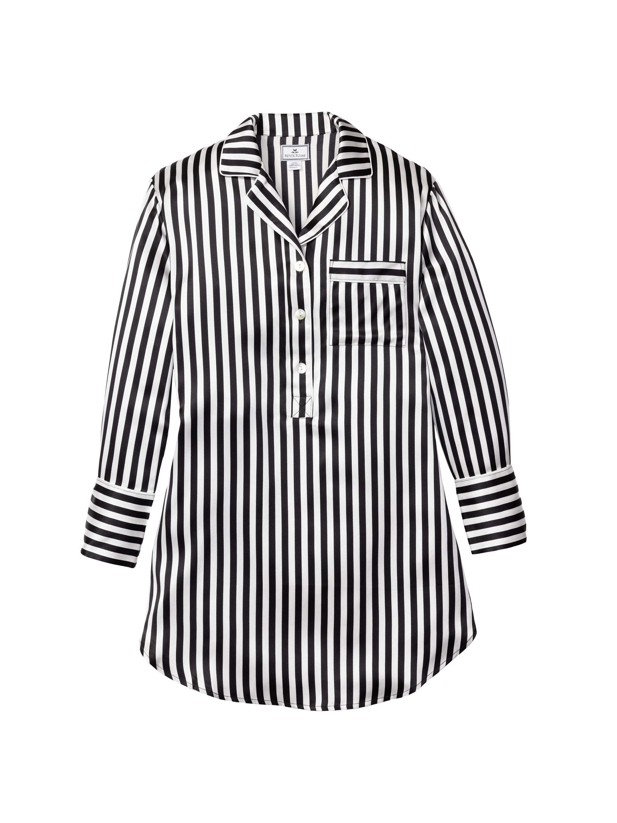 Petite Plume Bengal Striped Mulberry Silk Nightshirt - Black