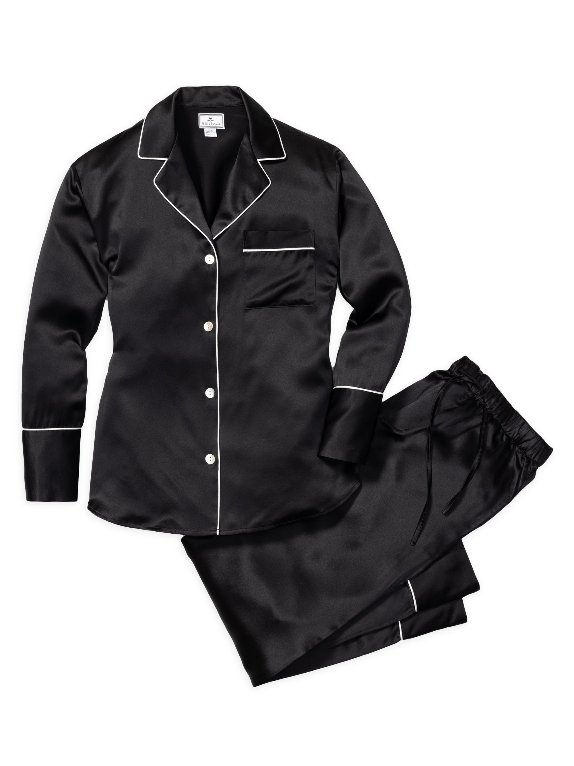 Petite Plume Wide-Cuff Silk Pajama Set - Black