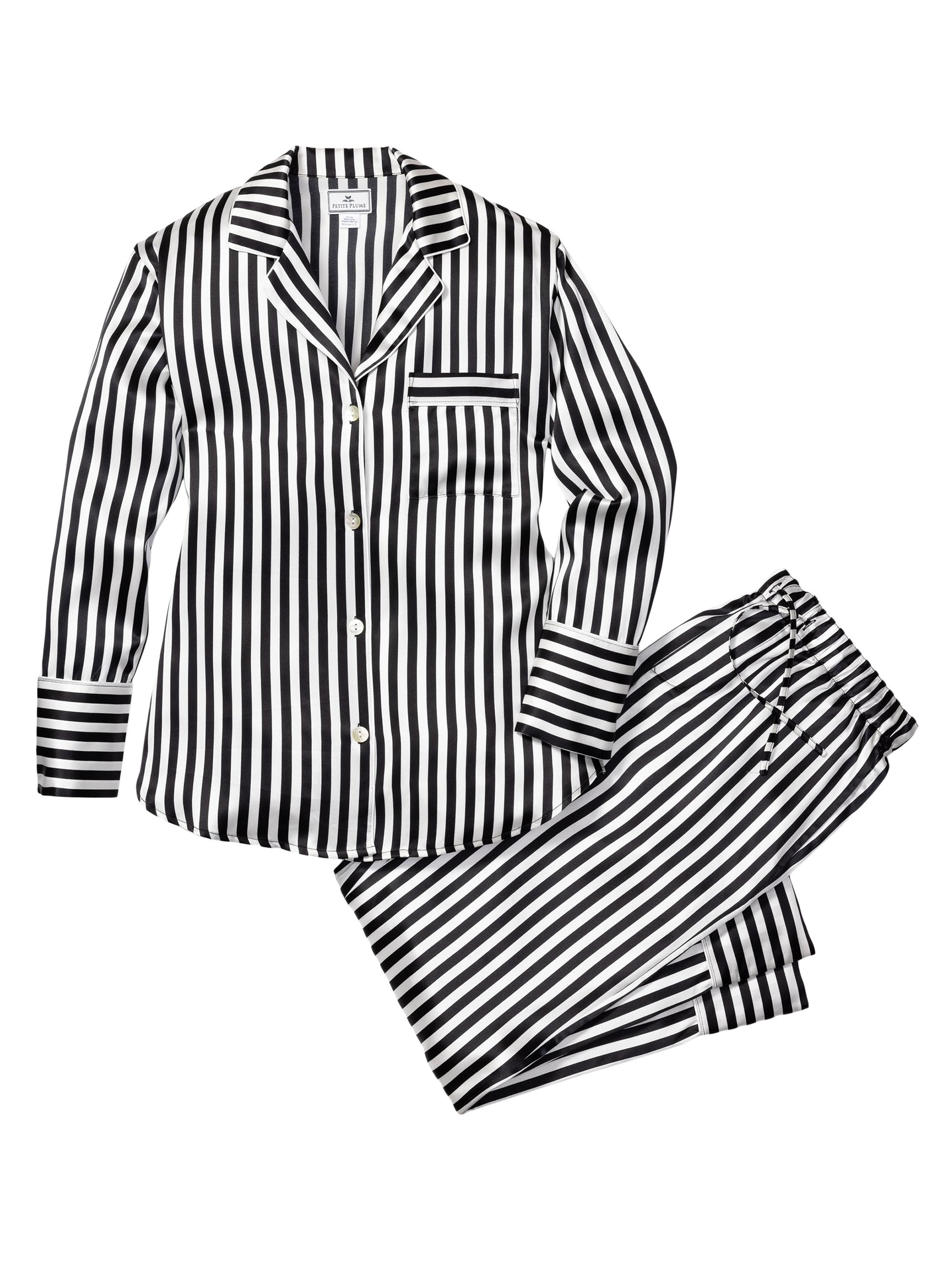 Petite Plume Bengal Striped Silk Pajama Set - Black