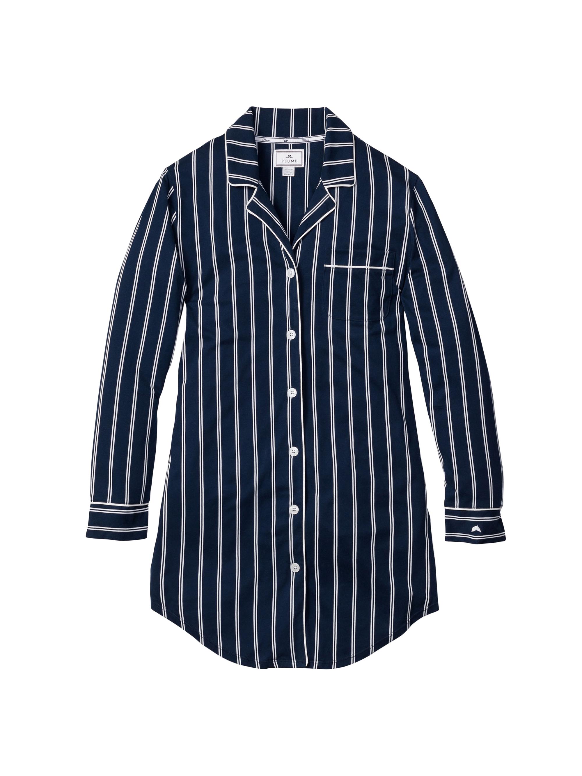 Petite Plume Grant Pinstripe Nightshirt - Navy
