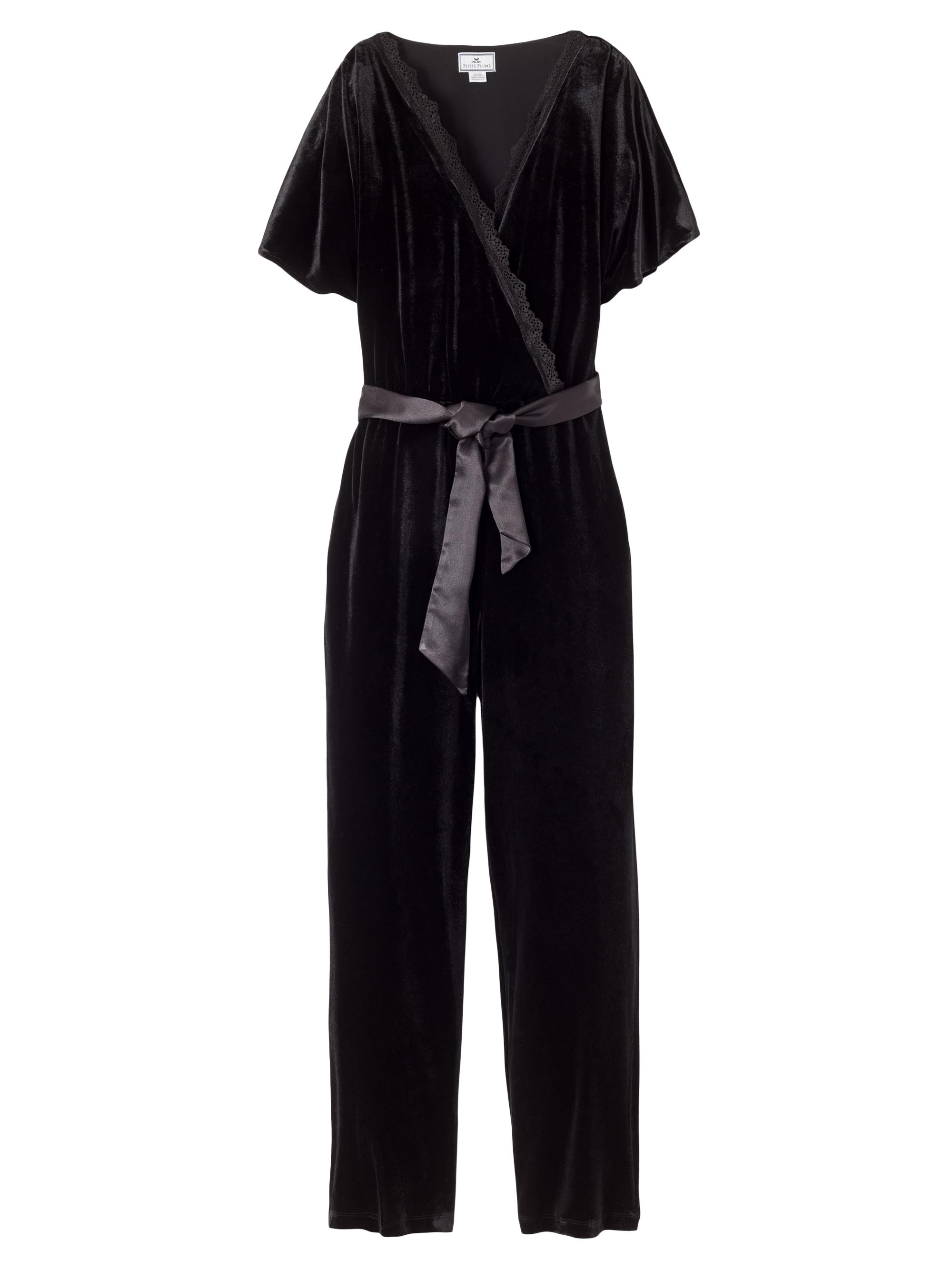 Petite Plume Velour Jumpsuit - Black
