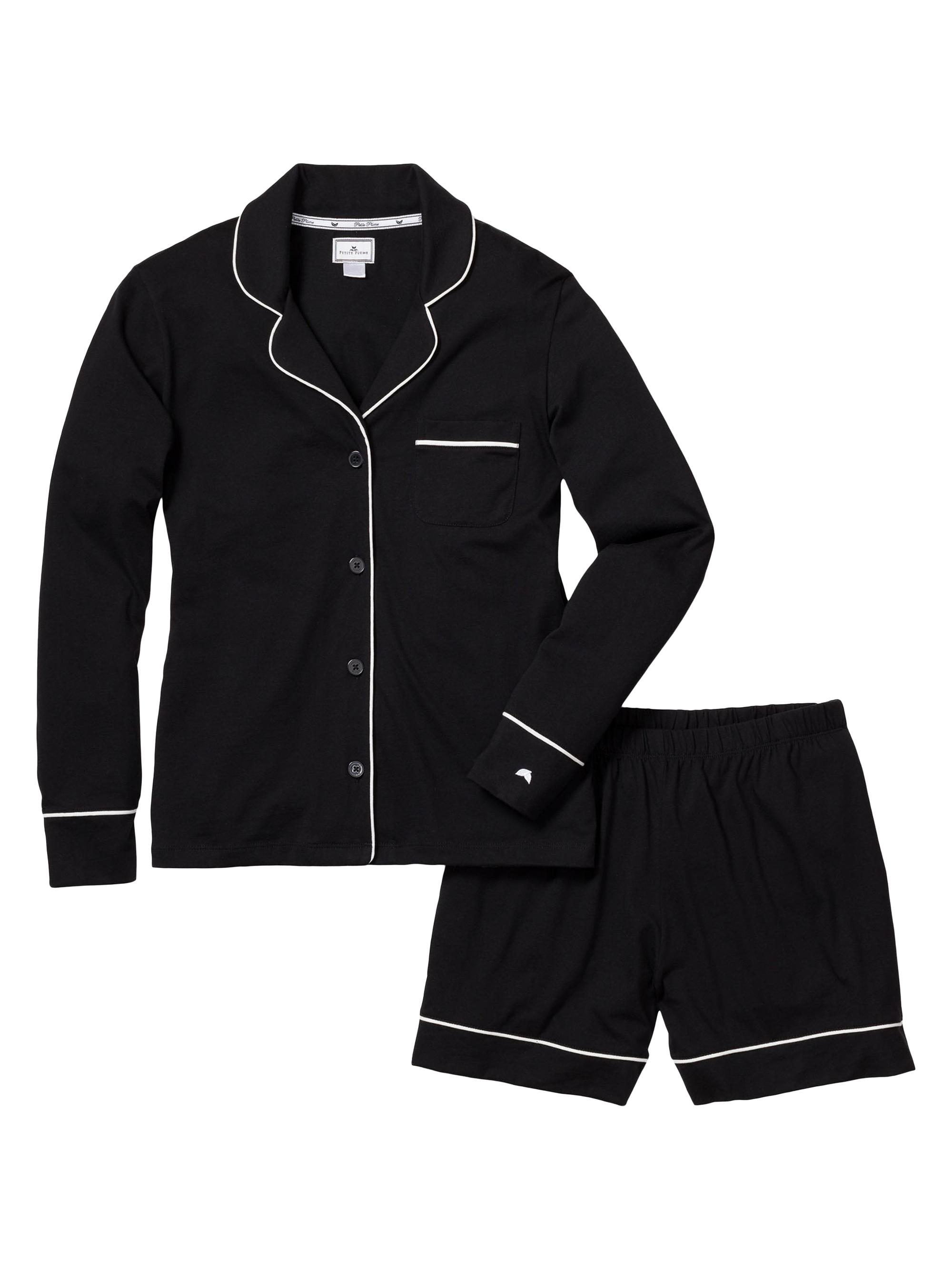 Petite Plume Long-Sleeve Top & Shorts Pajama Set - Black