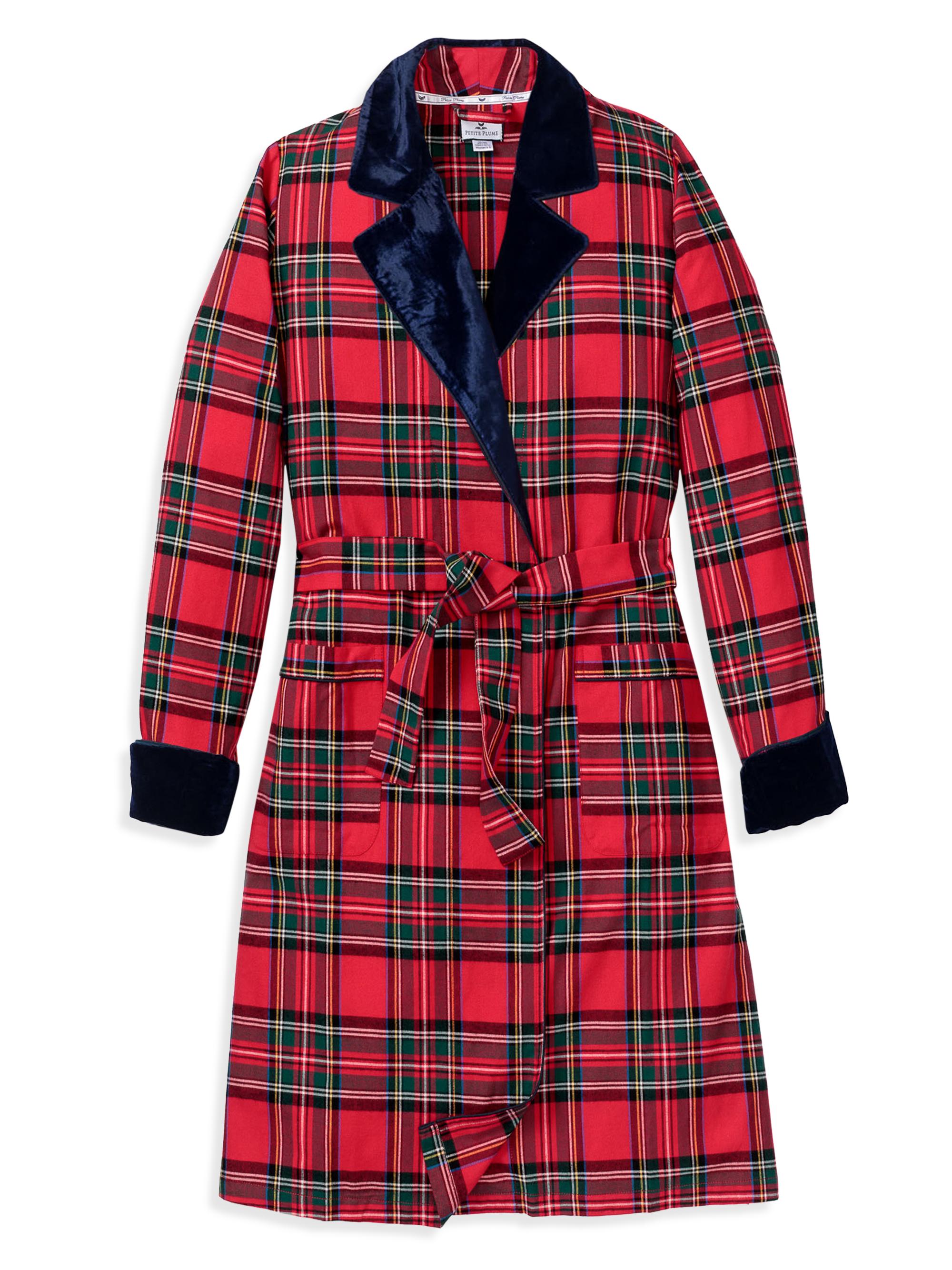 Petite Plume Imperial Tartan Velvet-Trim Robes - Red