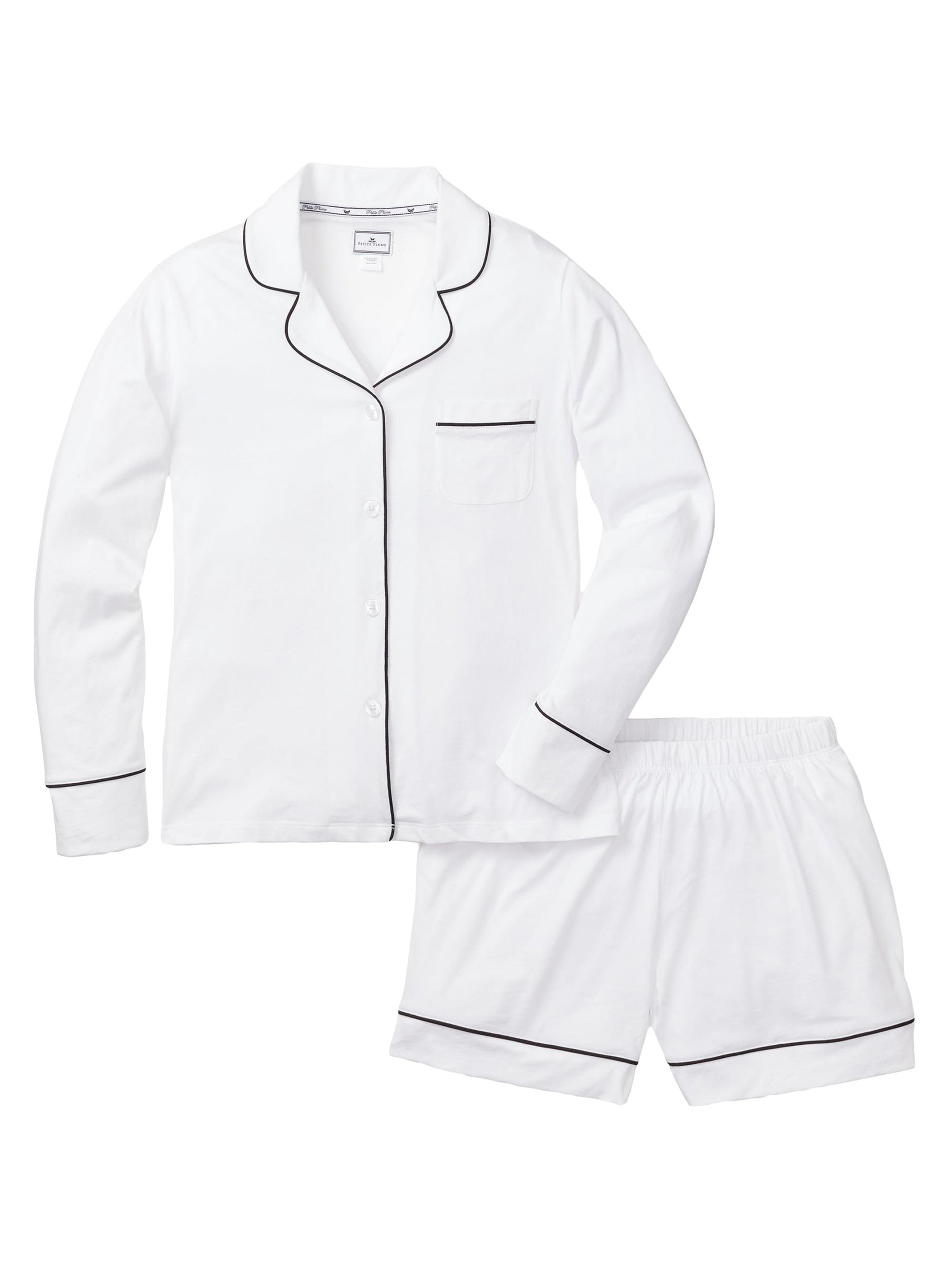 Petite Plume Long-Sleeve Top & Shorts Pajama Set - White