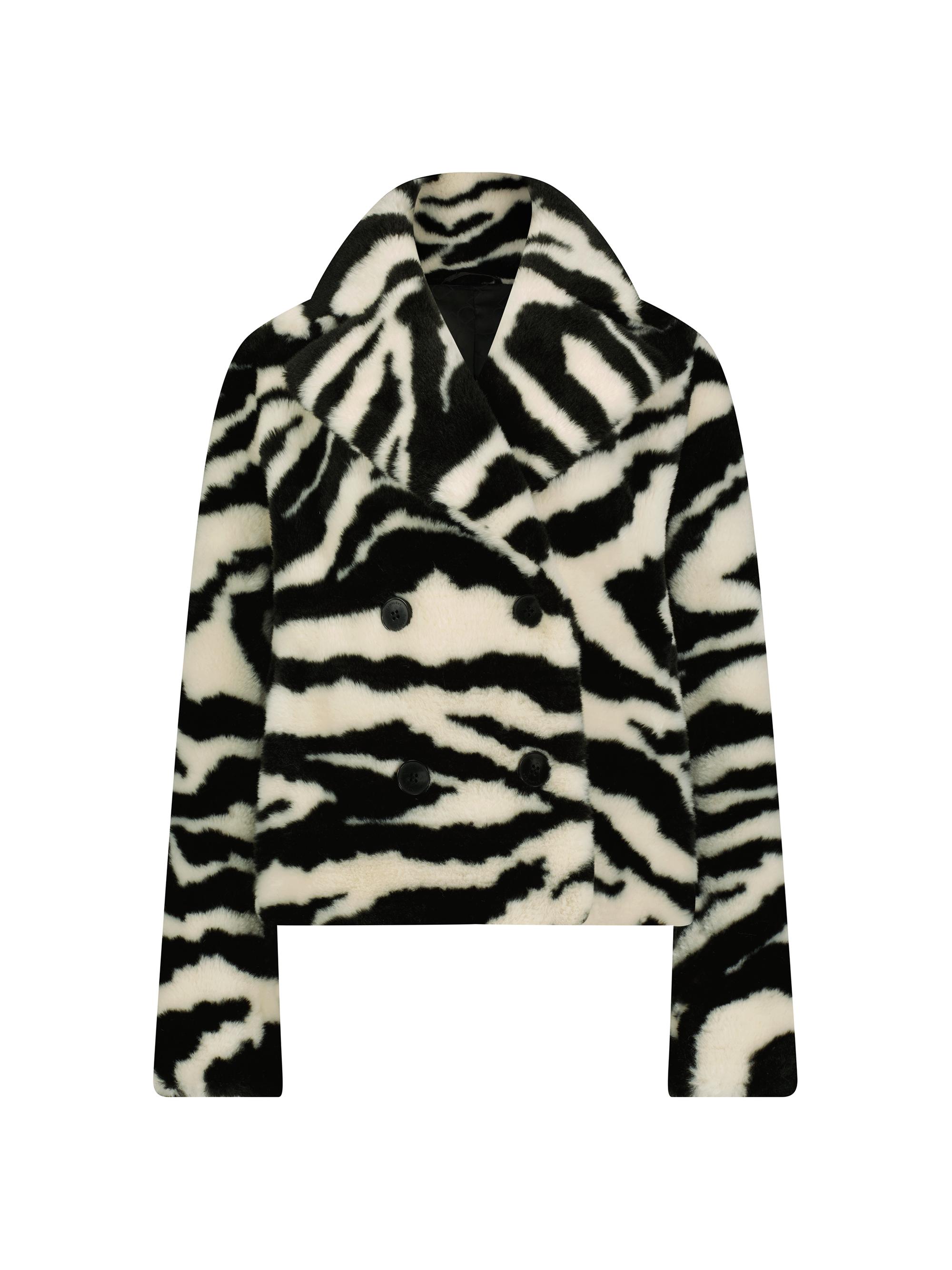 Dawn Levy Women's Madrid Striped Wool Faux Fur Jacket - Black Cream Zebra