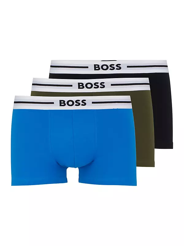 Shop BOSS Three-Pack Of Stretch-Cotton Trunks With Logo Waistbands