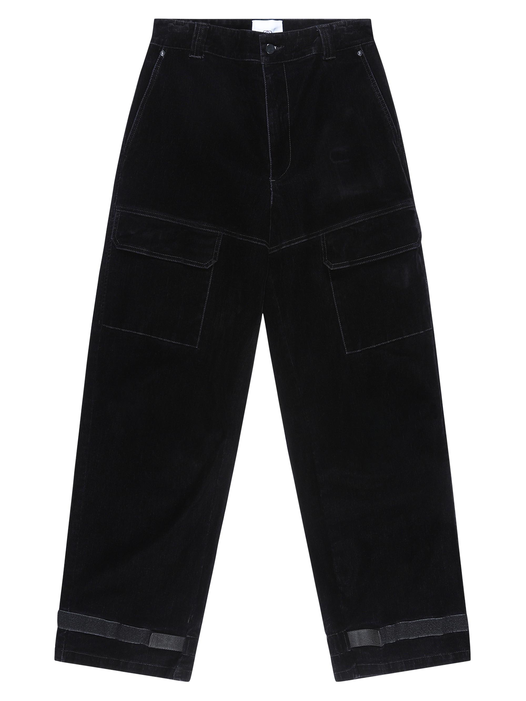 RTA Men's Velvet Wide-Leg Cargo Pants - Black