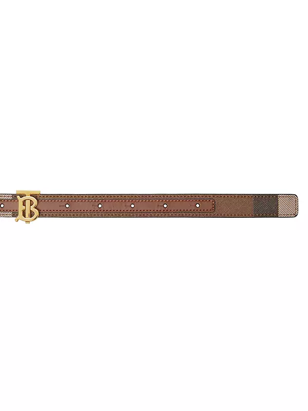 Burberry TB Buckle Canvas & Leather Reversible Belt Dark Birch Brown