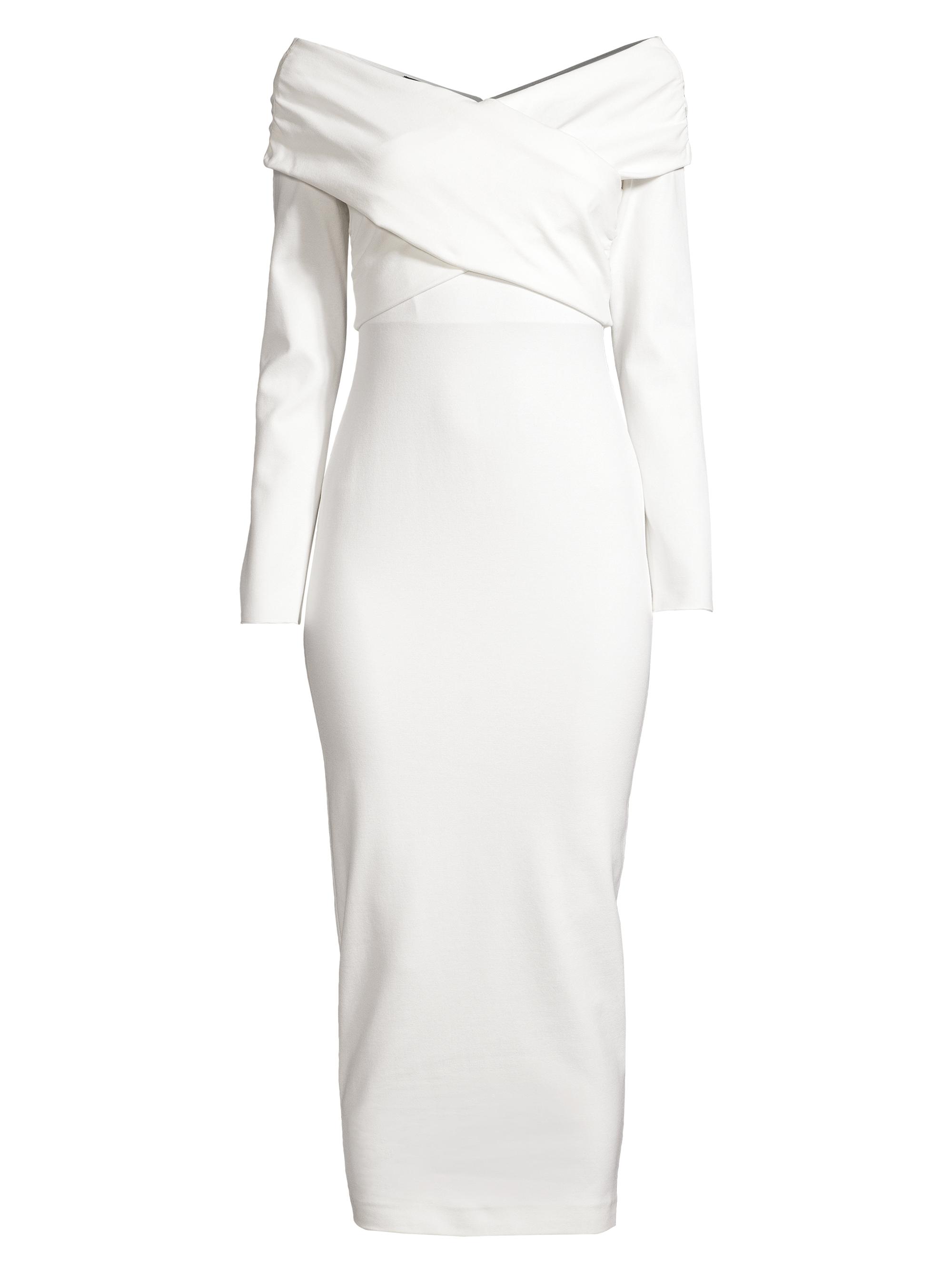 off the shoulder armani dress Armani Exchange Off-shoulder Long-sleeve Midi Dress