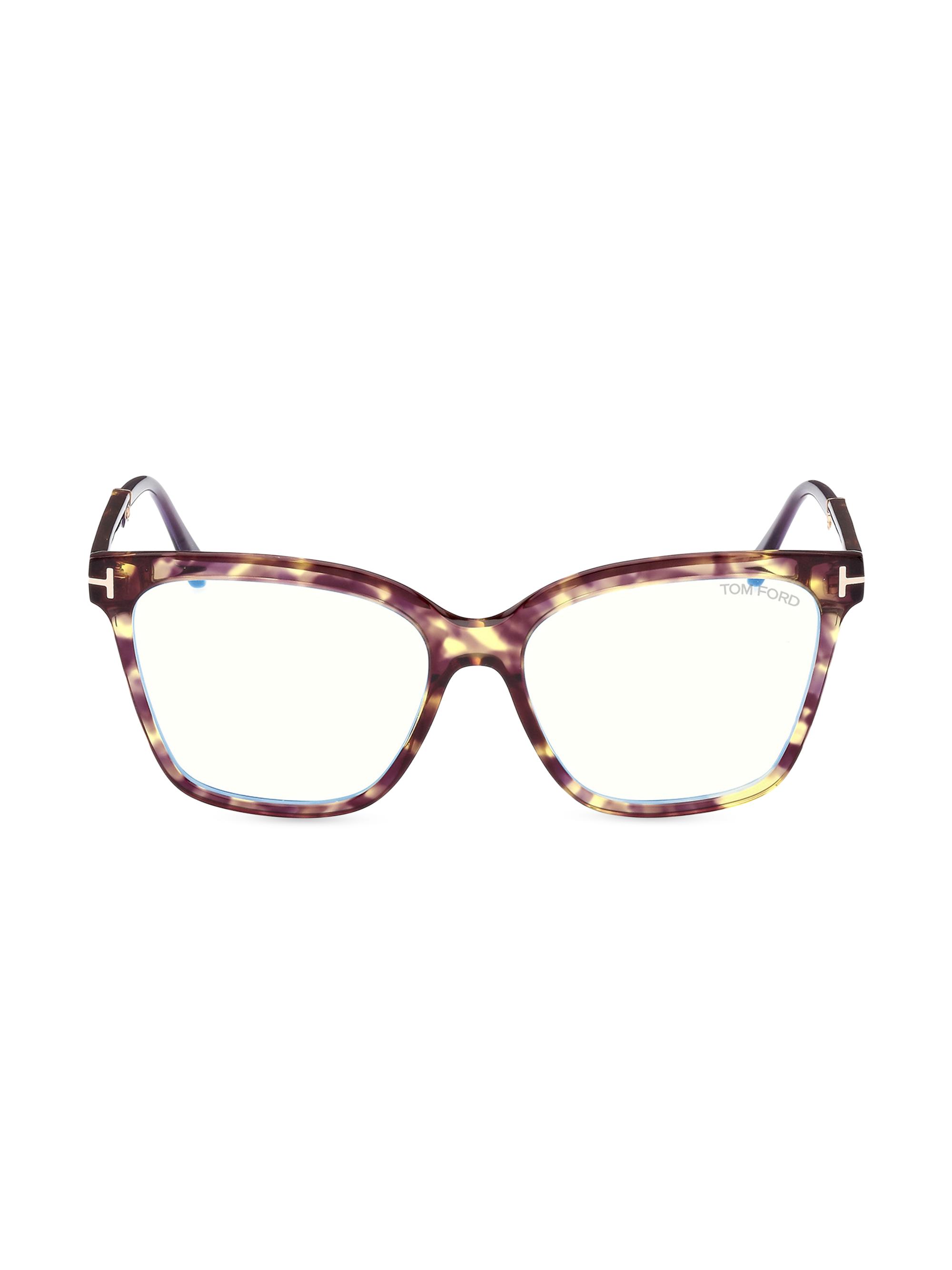 TOM FORD Women's 56MM Square Blue Block Glasses - Violet Yellow Havana