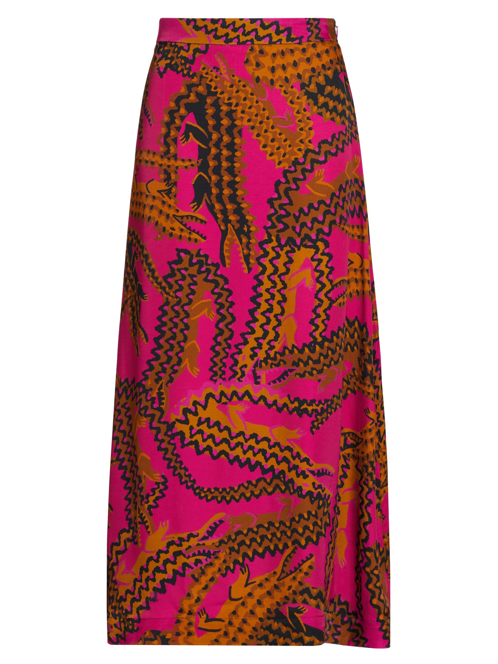 Farm Rio Women's Crocodile-Print Satin Midi-Skirt - Pink