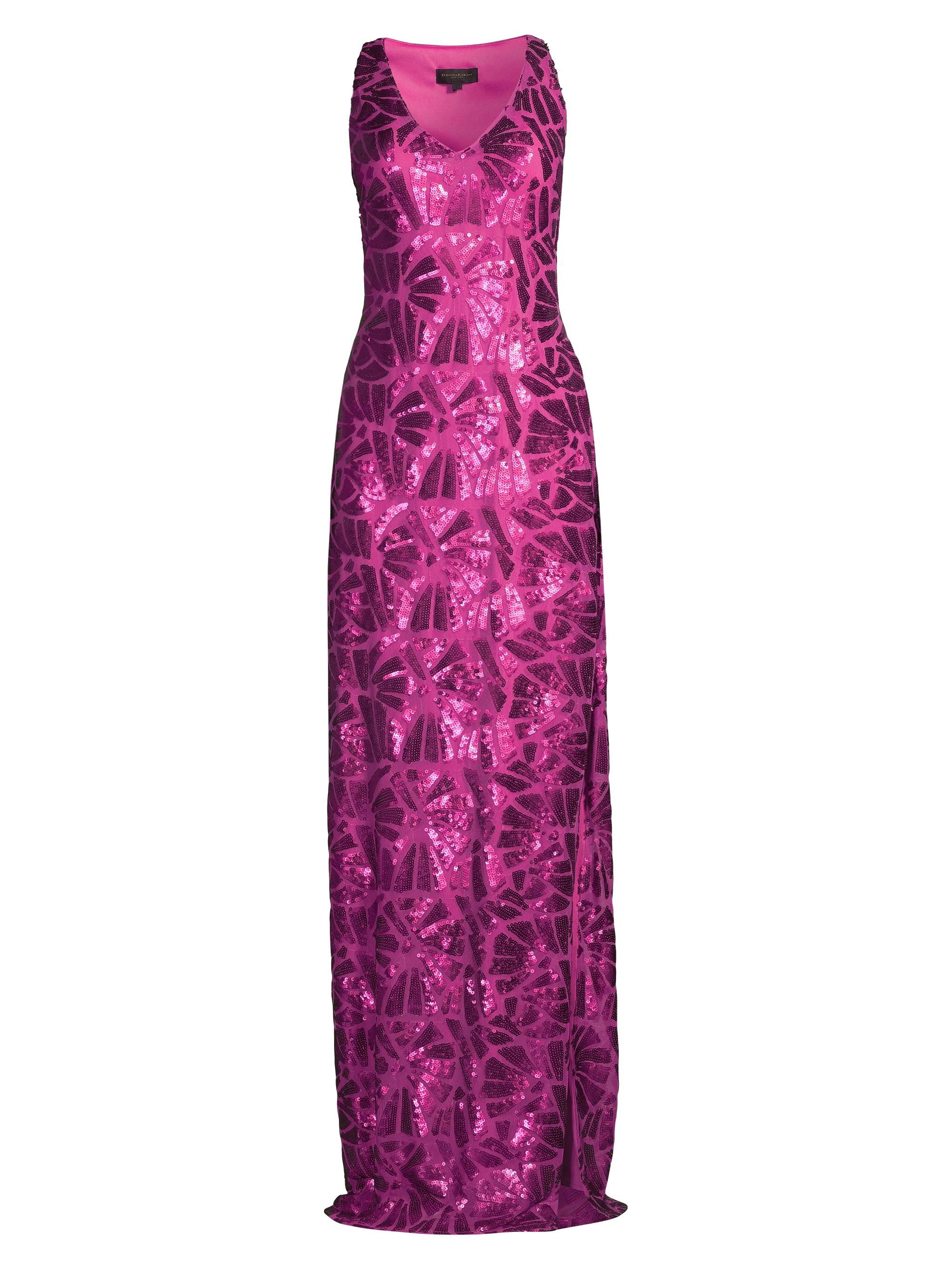 Donna Karan New York Women's Social Occasion Fan Sequined Column Gown - Magenta