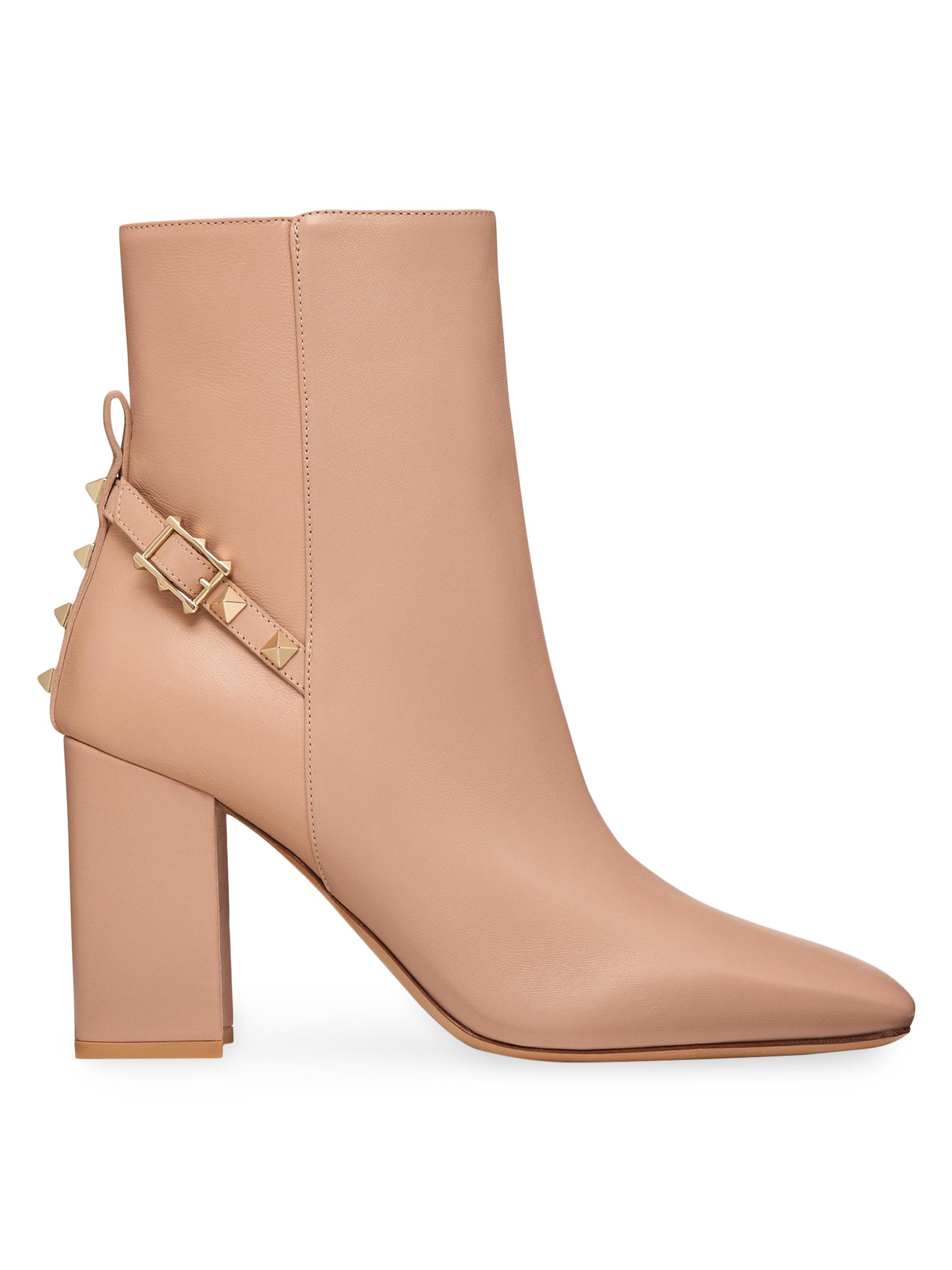 Valentino Garavani Rockstud Leather Block Heel Booties | Saks