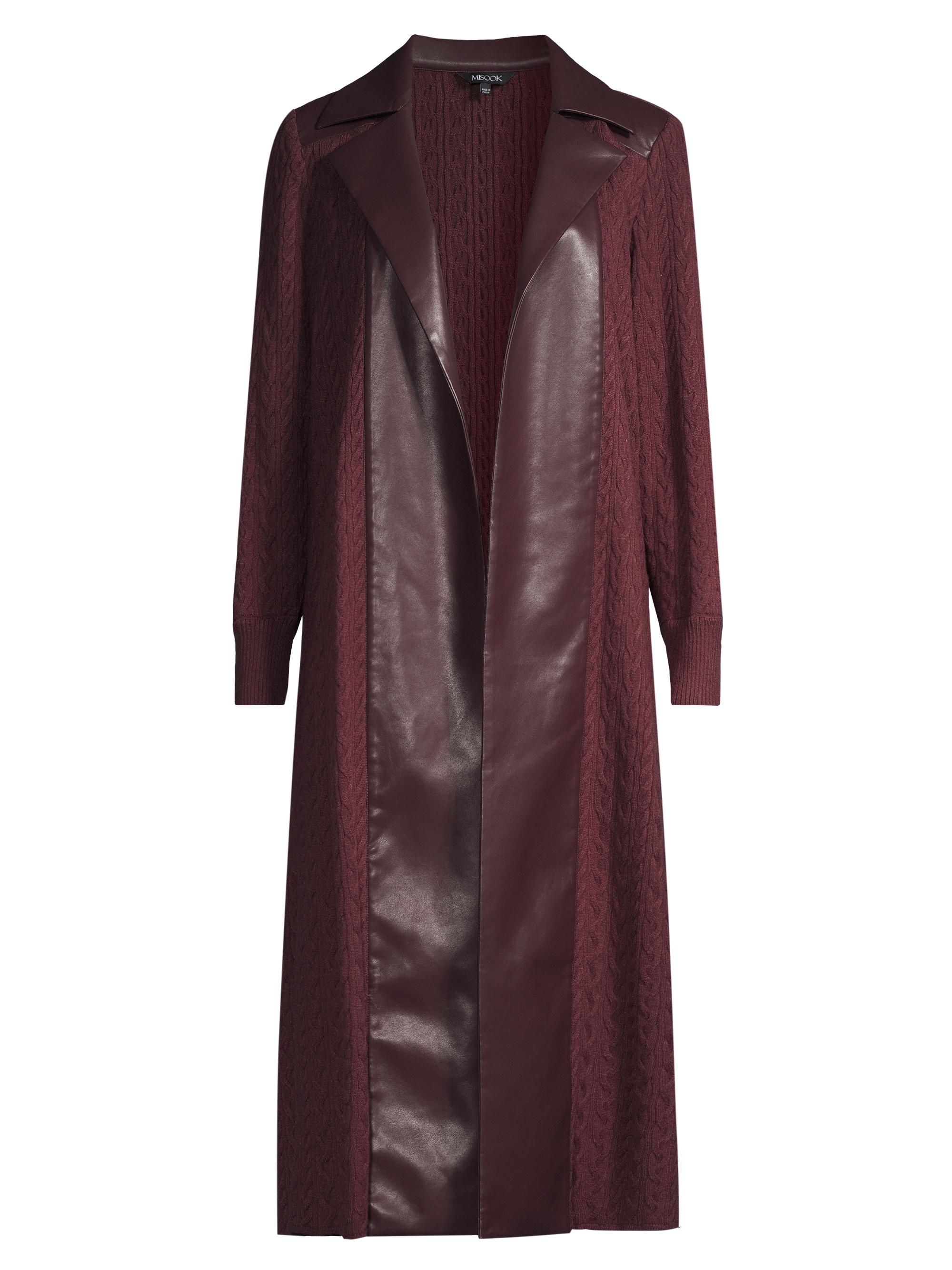 Misook Women's Mixed Media Duster Jacket - Mahogany