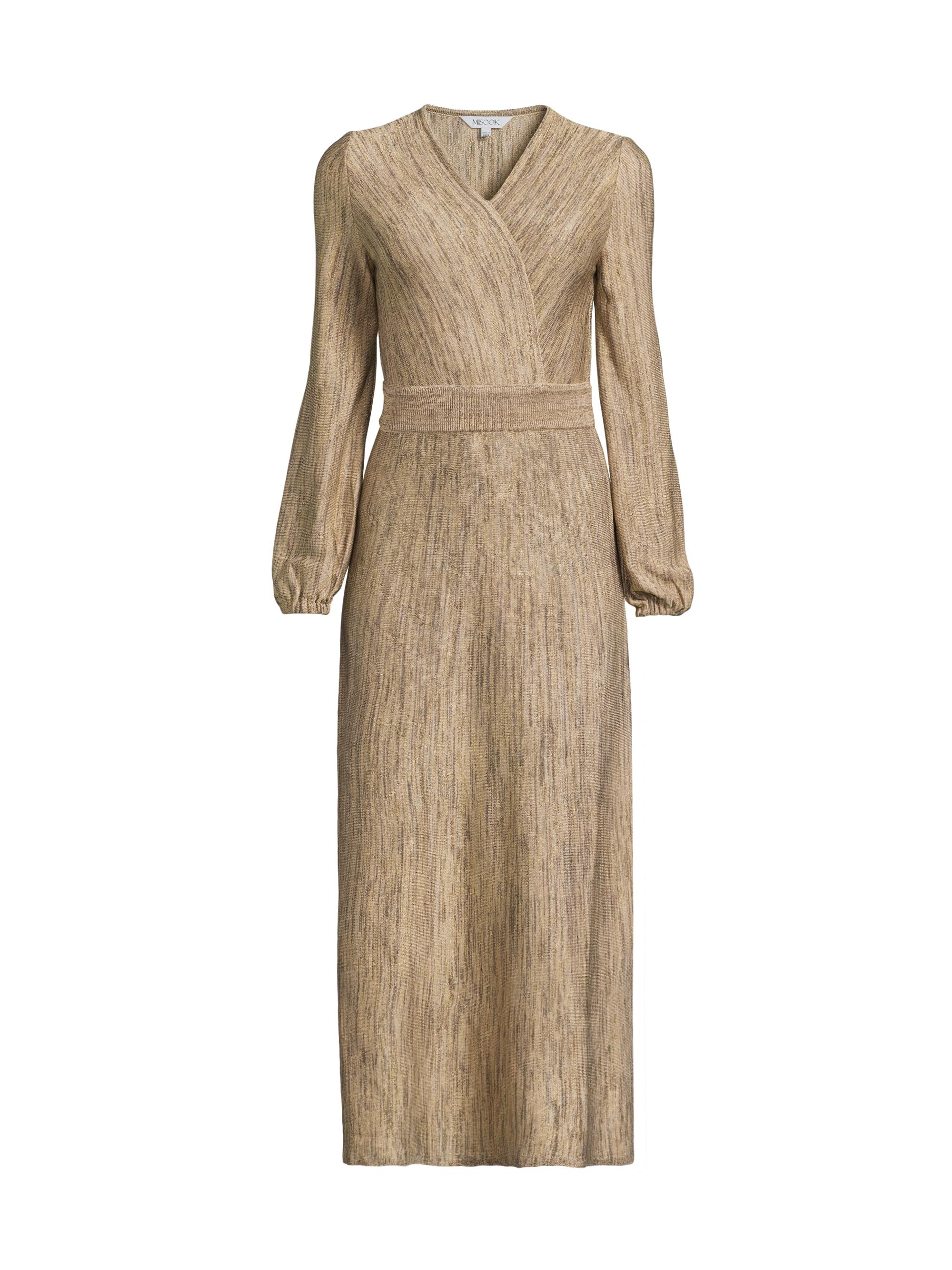 Misook Women's Jacquard Surplice Heritage-FIt Maxi Dress - Black Sand Biscotti