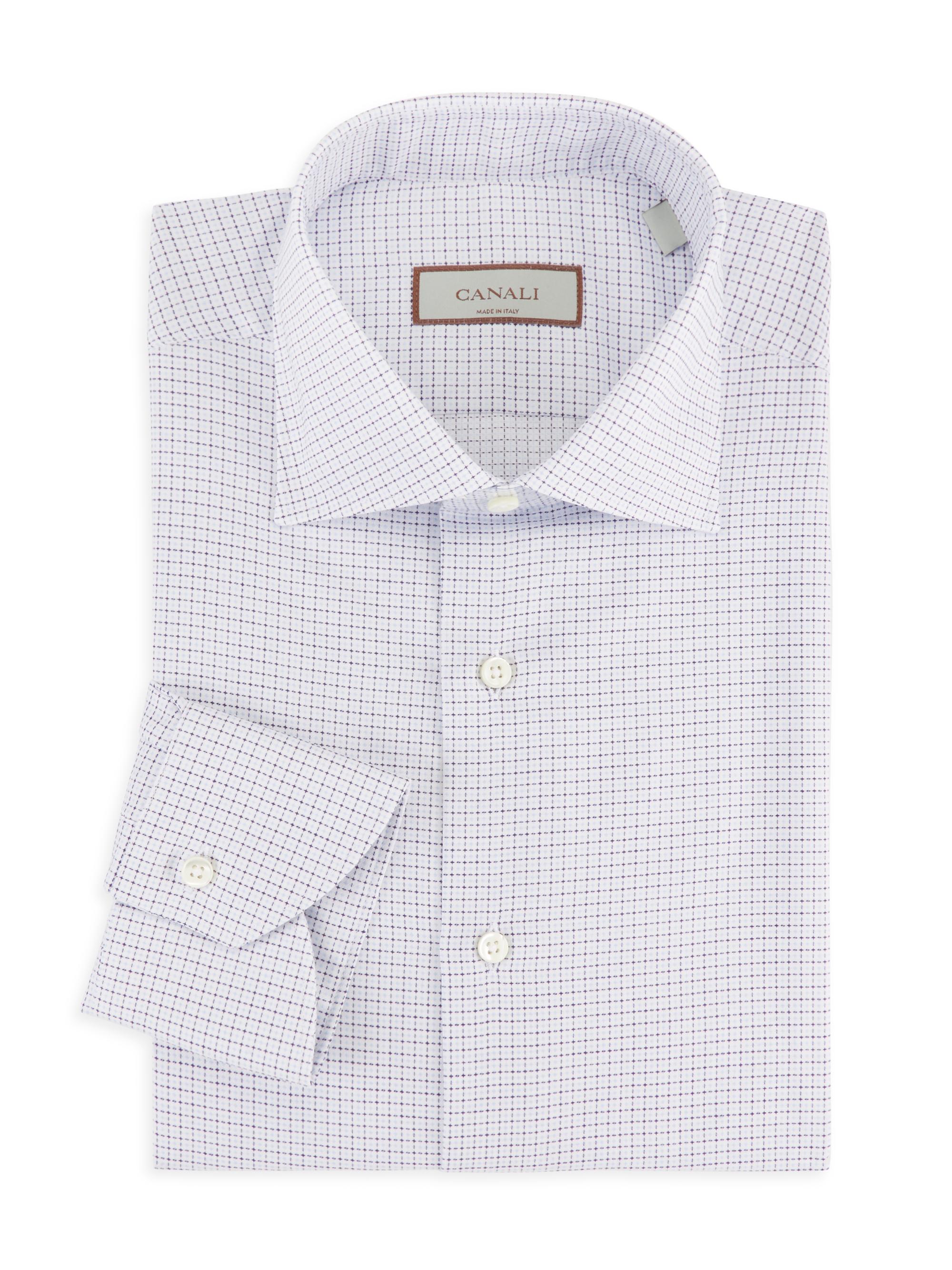 Canali Men's Modern-Fit Grid Print Dress Shirt - Blue