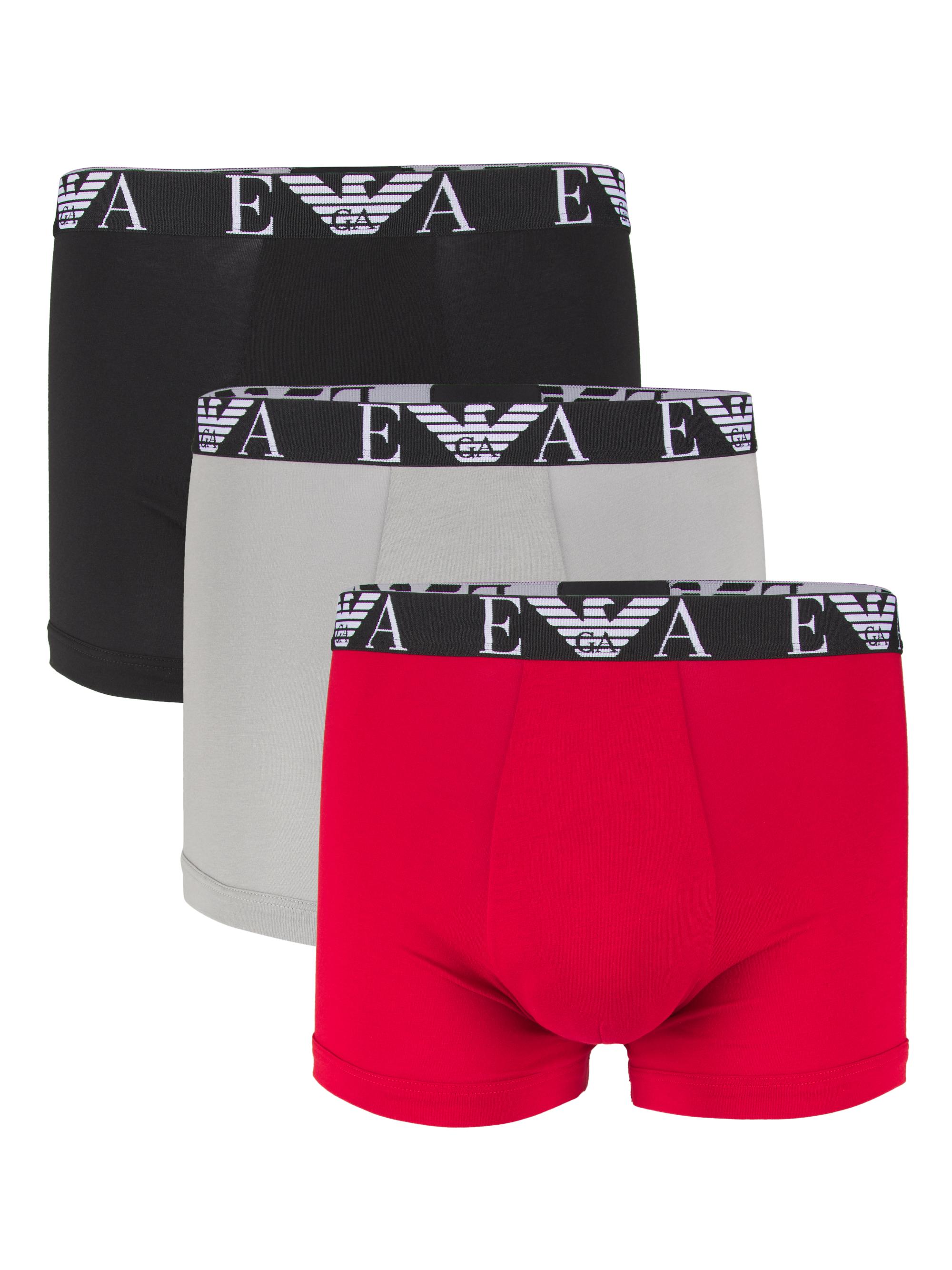 Emporio Armani Men's 3-Pack Monogram Boxer Briefs - Red Stone Black Grey