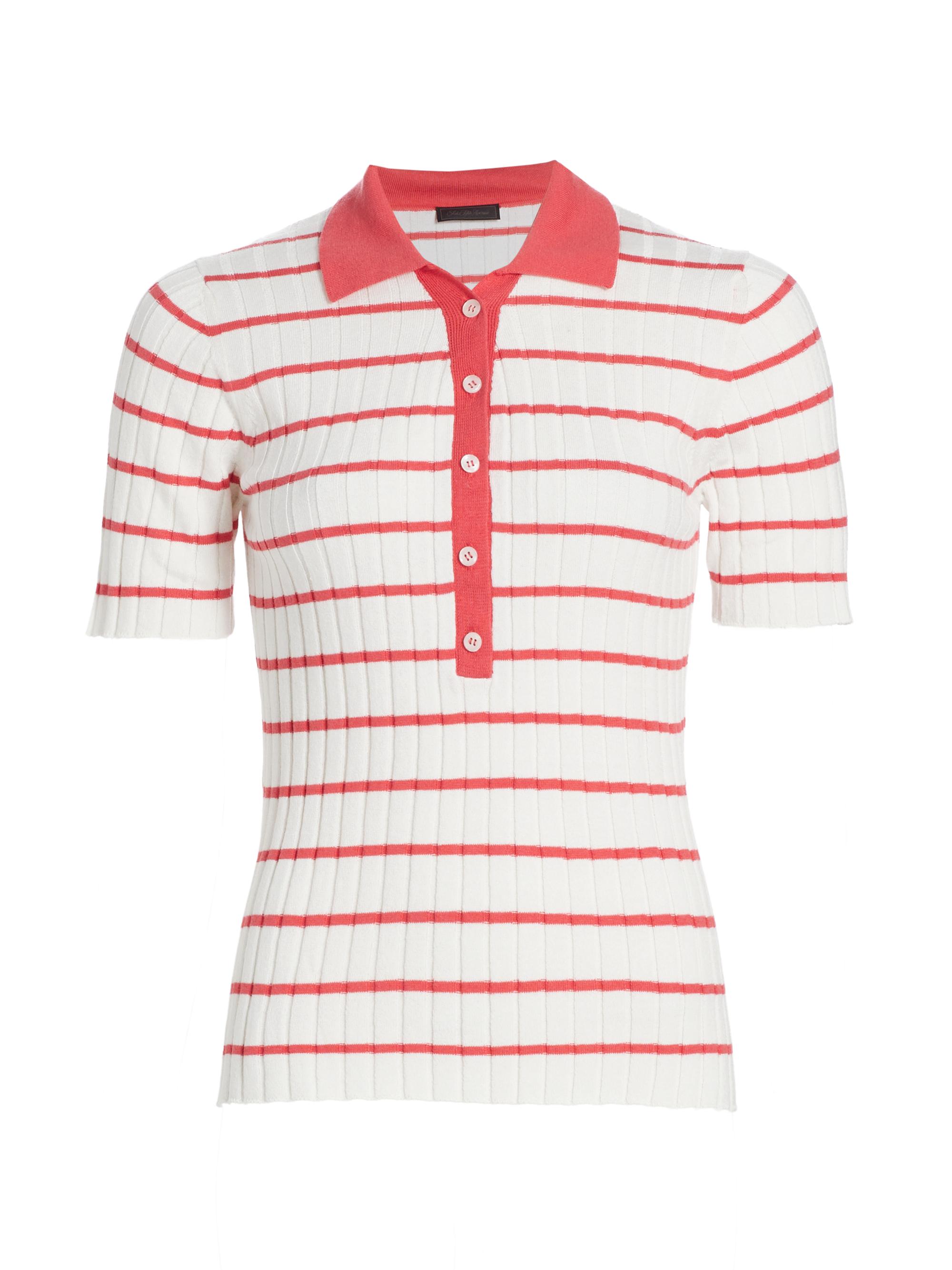 Saks Fifth Avenue Women's Striped Cotton-Blend Knit Polo Shirt - Cayenne