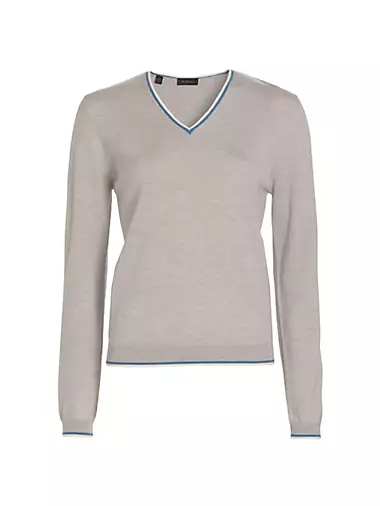 Tipped Wool V-Neck Sweater