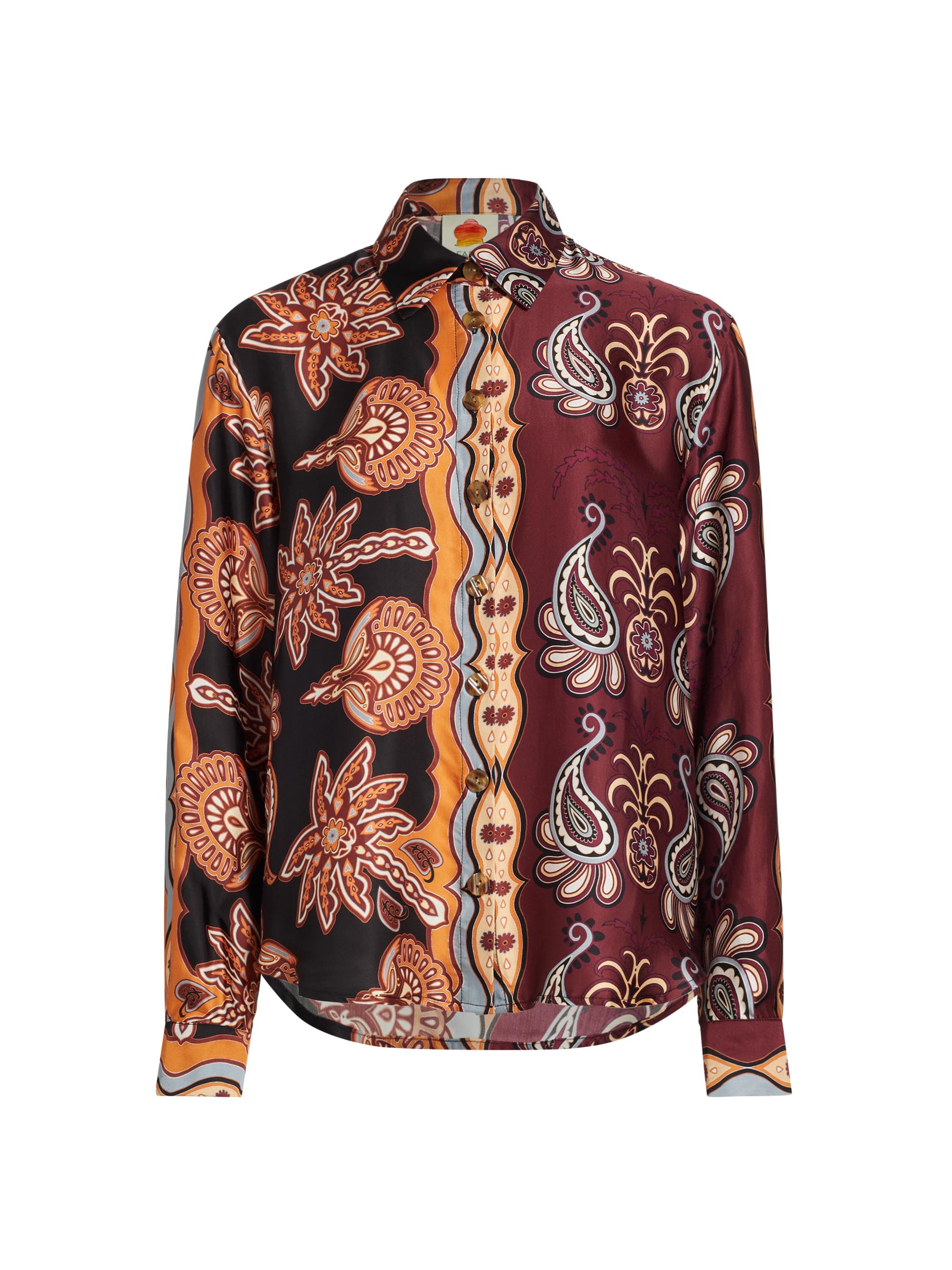 Farm Rio Women's Sweet Mermaids Satin Shirt - Black