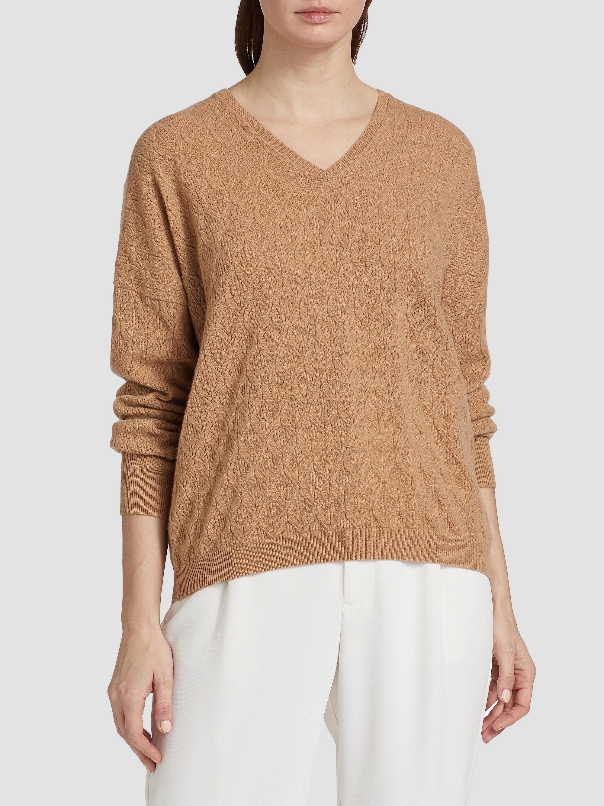 Saks Fifth Avenue COLLECTION Pointelle V-Neck Cashmere Sweater 