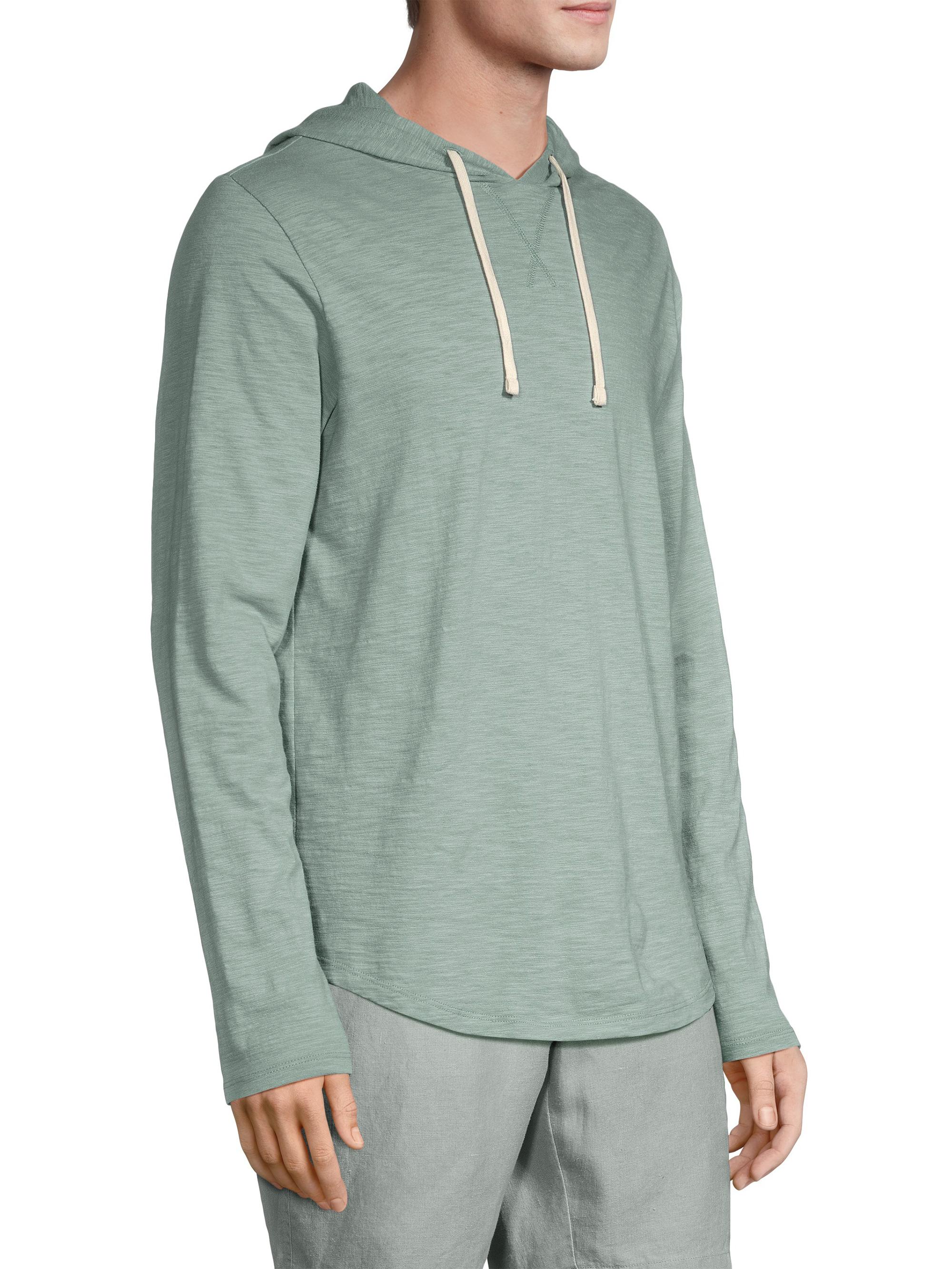 Vince Men's Slub Cotton Hoodie - Ceramic Blue - detail view in Ceramic blue