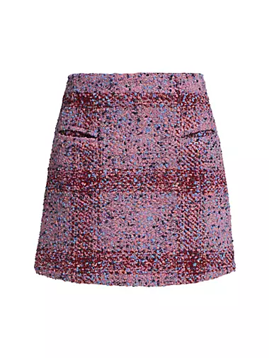 Prescy Mini Skirt - Bouncle Double Pocket Front Tweed Skirt in Hot