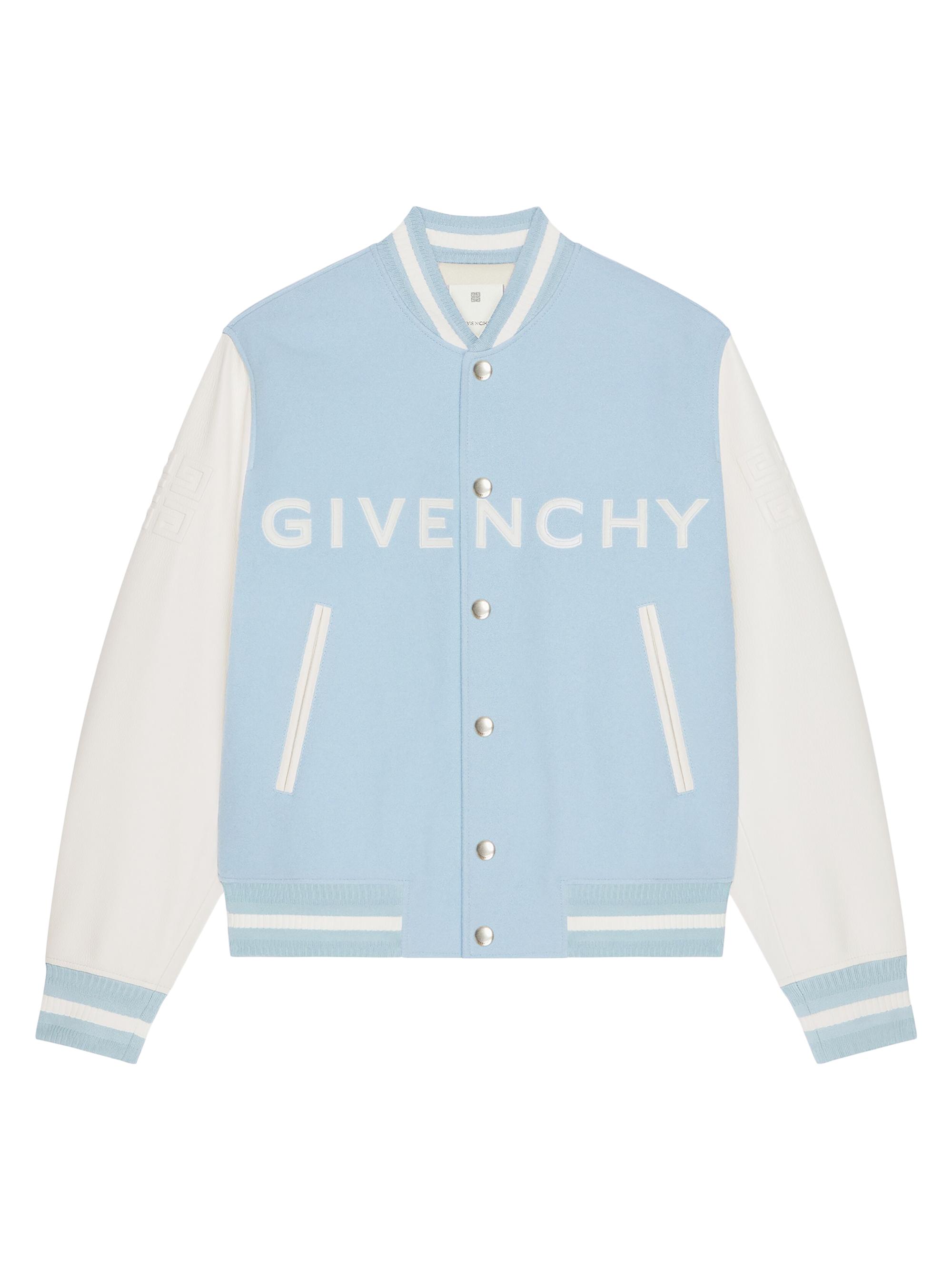 Givenchy Men's Plage Varsity Jacket in Wool and Leather - Sky Blue