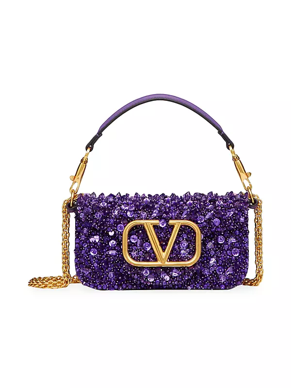 Valentino Garavani Women's Small Locò Shoulder Bag with 3D Embroidery - Astral Purple