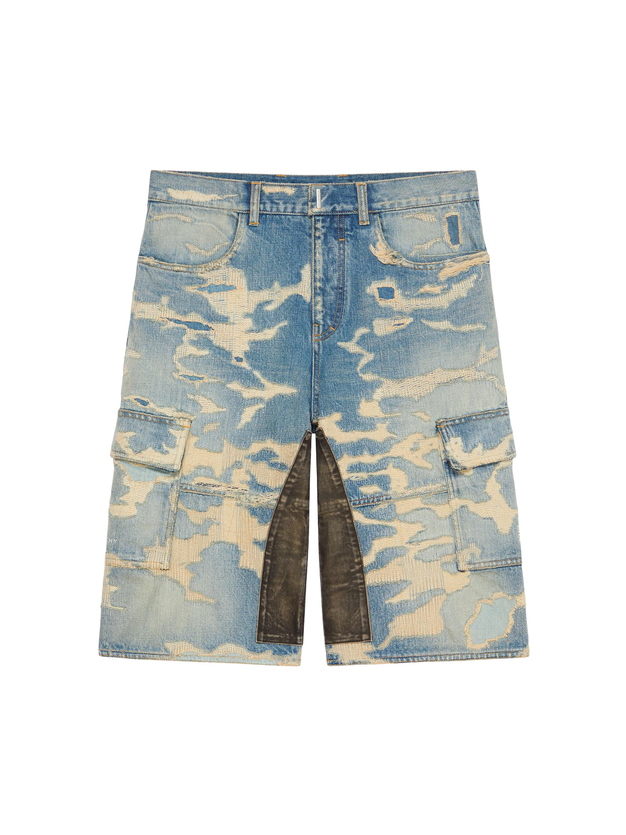 Givenchy Men's Bermuda Shorts In Rip And Repair Denim And Moleskine - Medium Blue