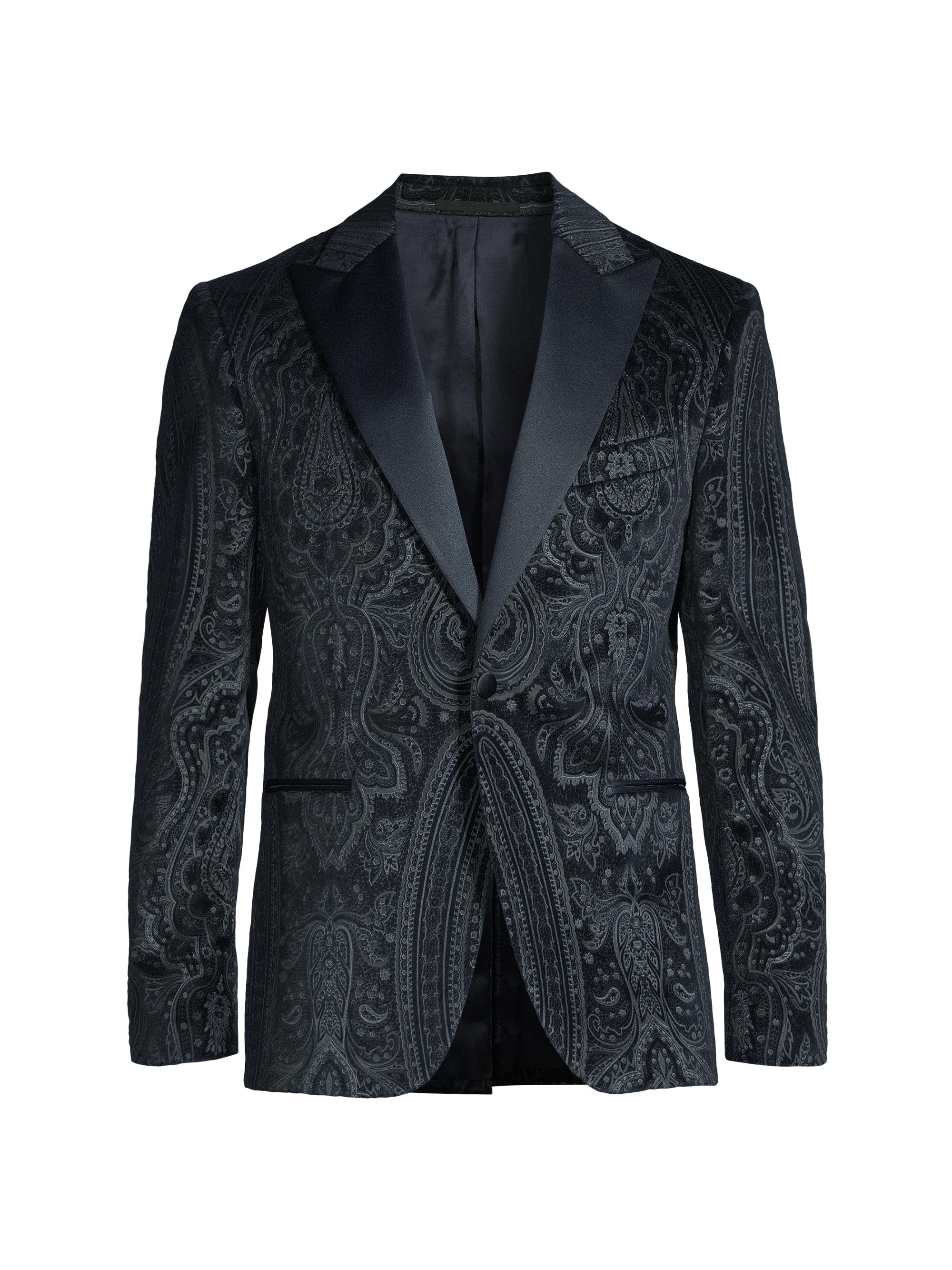 Pal Zileri Men's Cerimonia Paisley Velvet One-Button Dinner Jacket - Marine Blue