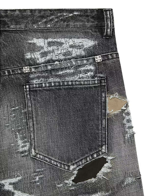 Jeans In Destroyed Denim And Moleskin