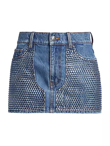 Crystal Embellished Denim Miniskirt