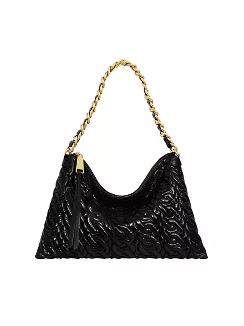 Leather shoulder bag with exterior details.Shoulder strap with chunky chain.Zip  closure