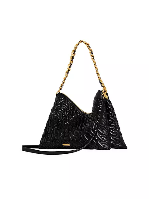 Black Squares Quilt Style Woven Gold Chain Crossbody Shoulder Bag Flap Purse