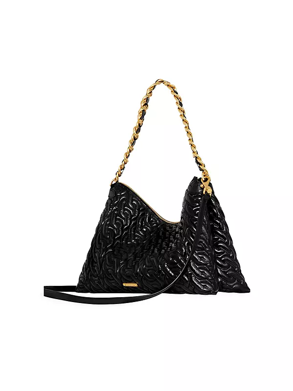 Chloe Purse - Shoulder Bag, Gold Chain, Black Suede, Black Leather