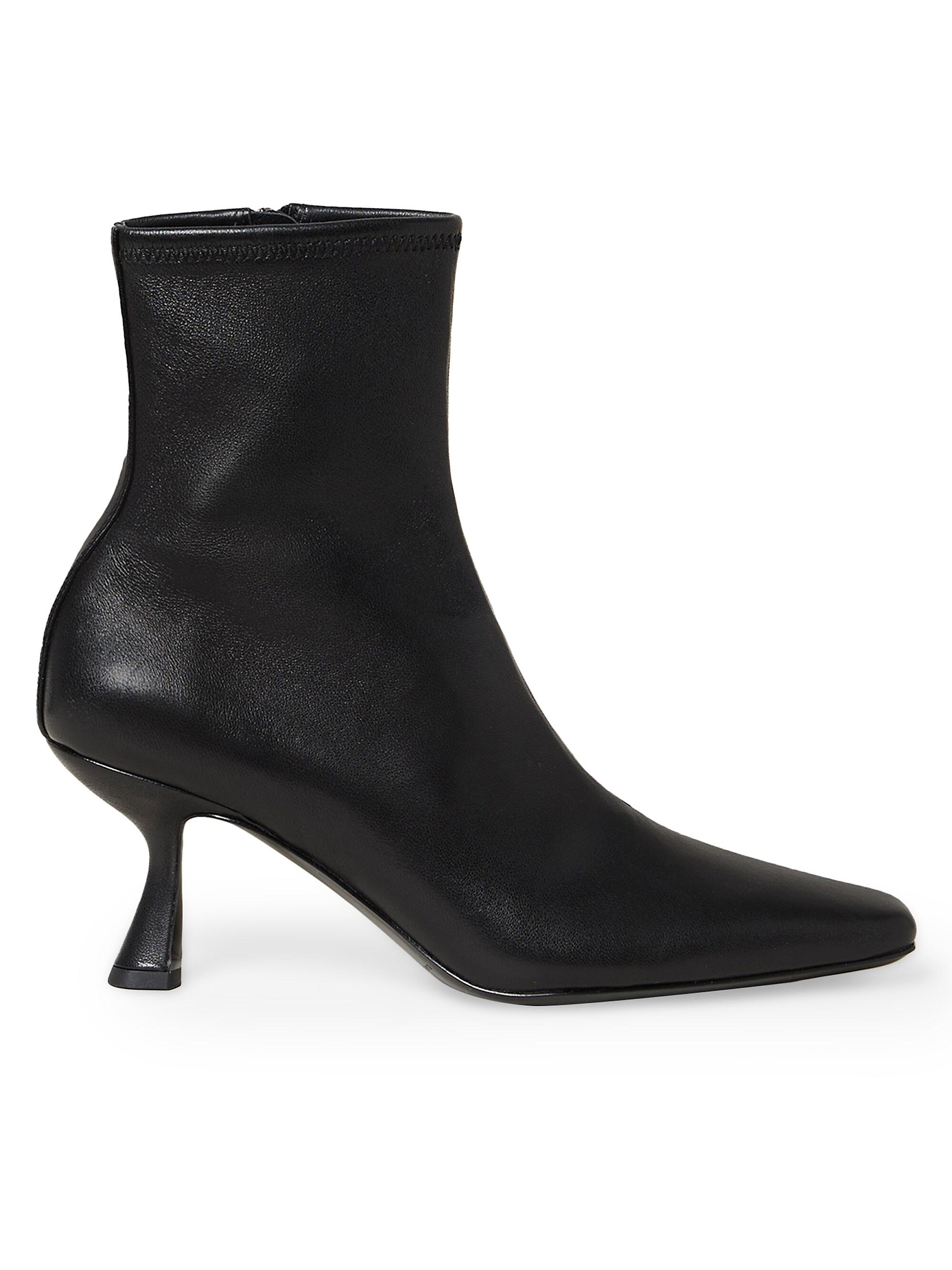 Loeffler Randall Women's Thandy Curved Heel Leather Booties - Black