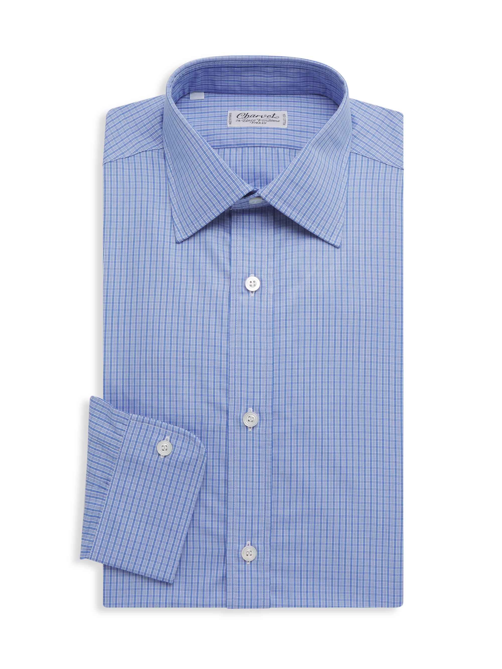 Charvet Men's Check Window Glenplaid Dress Shirt - Blue