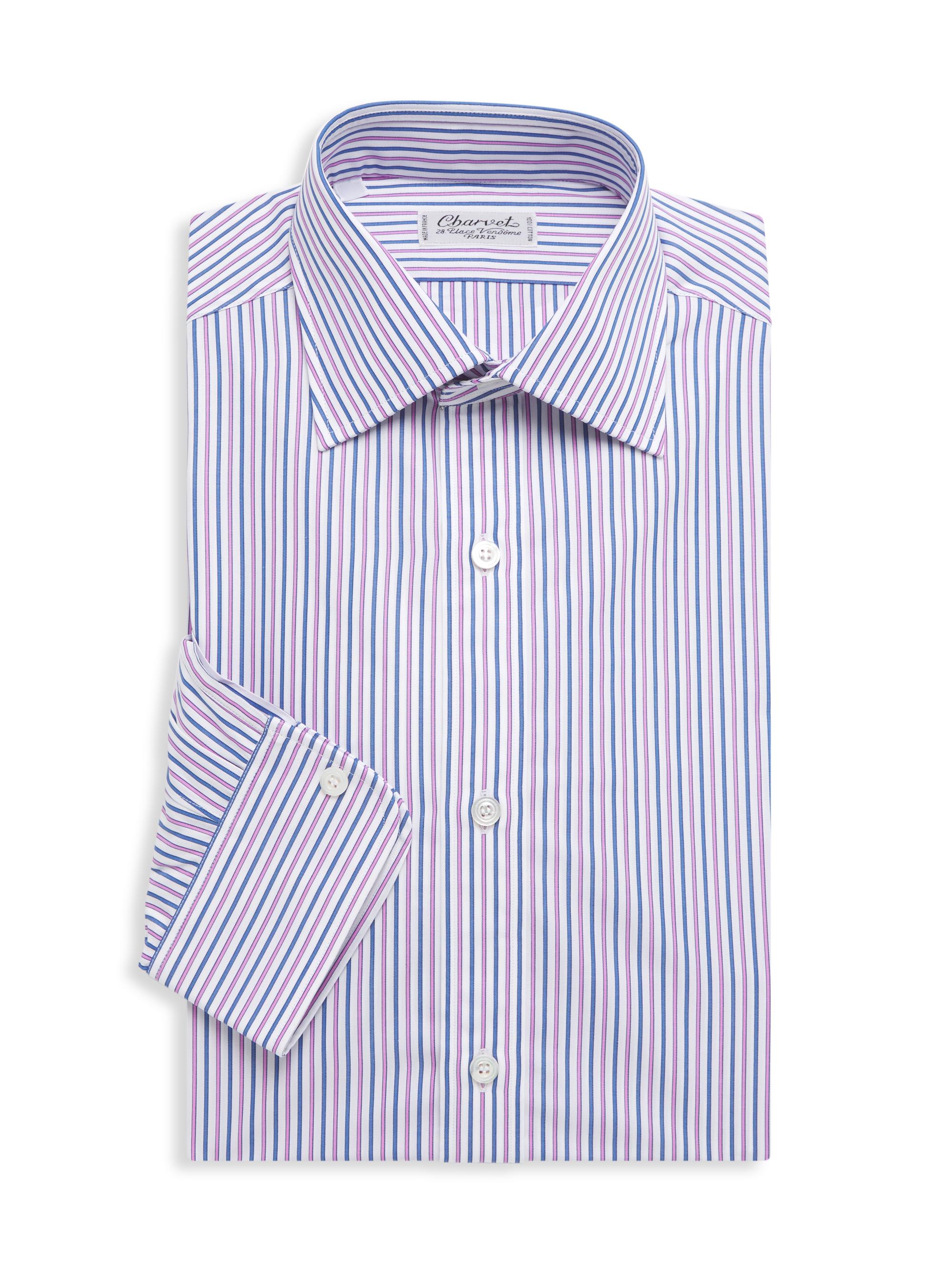 Charvet Men's Pinstriped Dress Shirt - White Pink Blue