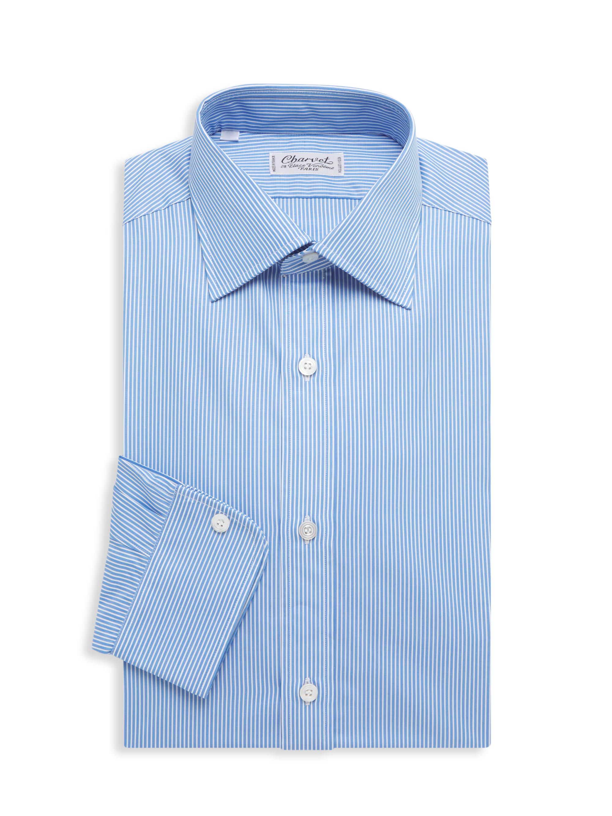 Charvet Men's Striped Dress Shirt - Blue White