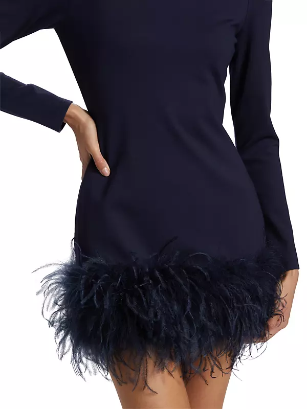 Women's Ruffle My Feathers High Waisted Faux Feather Trim Mini Skirt in Blue - Size M
