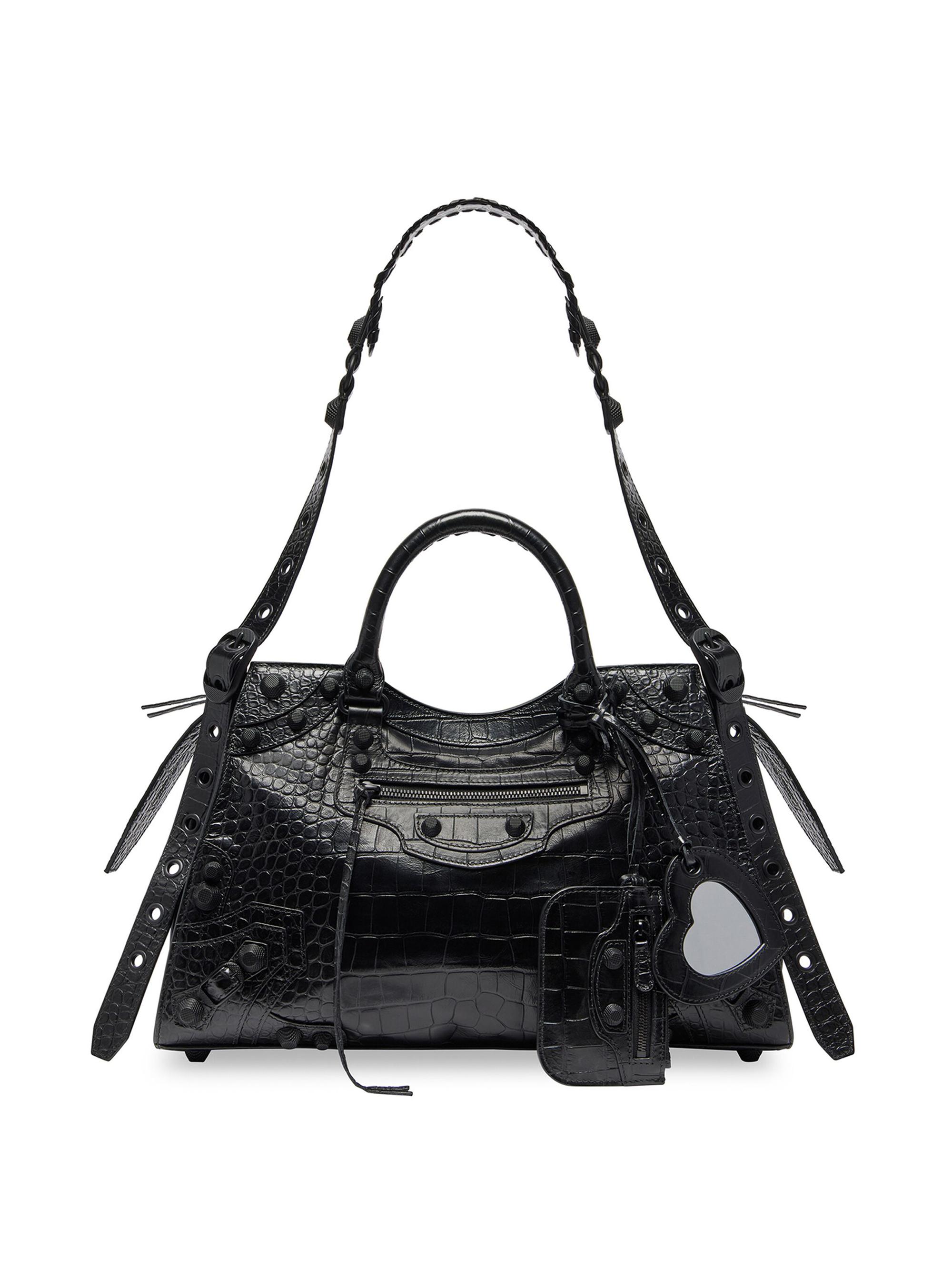 Balenciaga Neo Cagole City Top Handle Handbag Crocodile Embossed