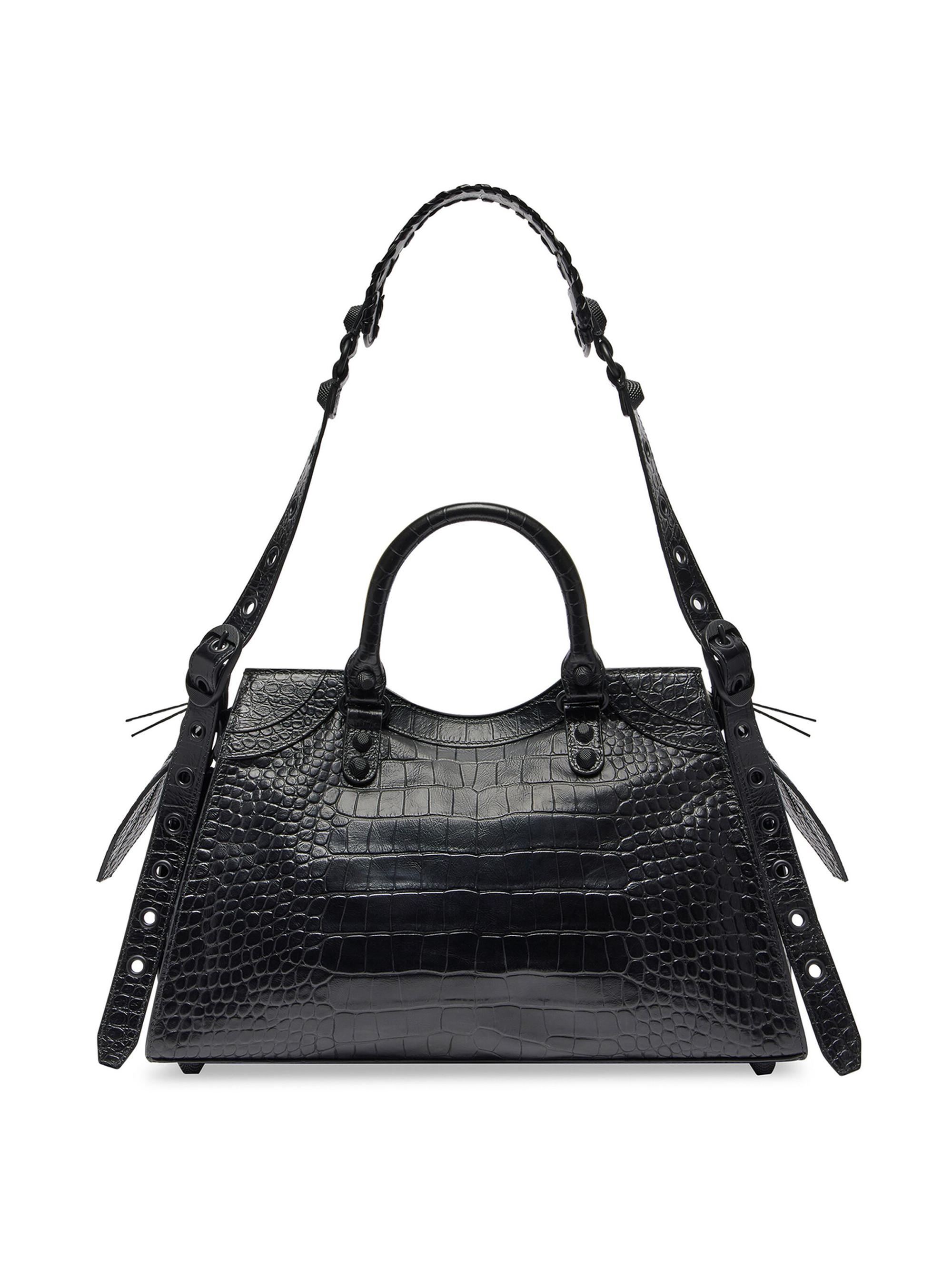 Balenciaga Neo Cagole City Top Handle Handbag Crocodile Embossed