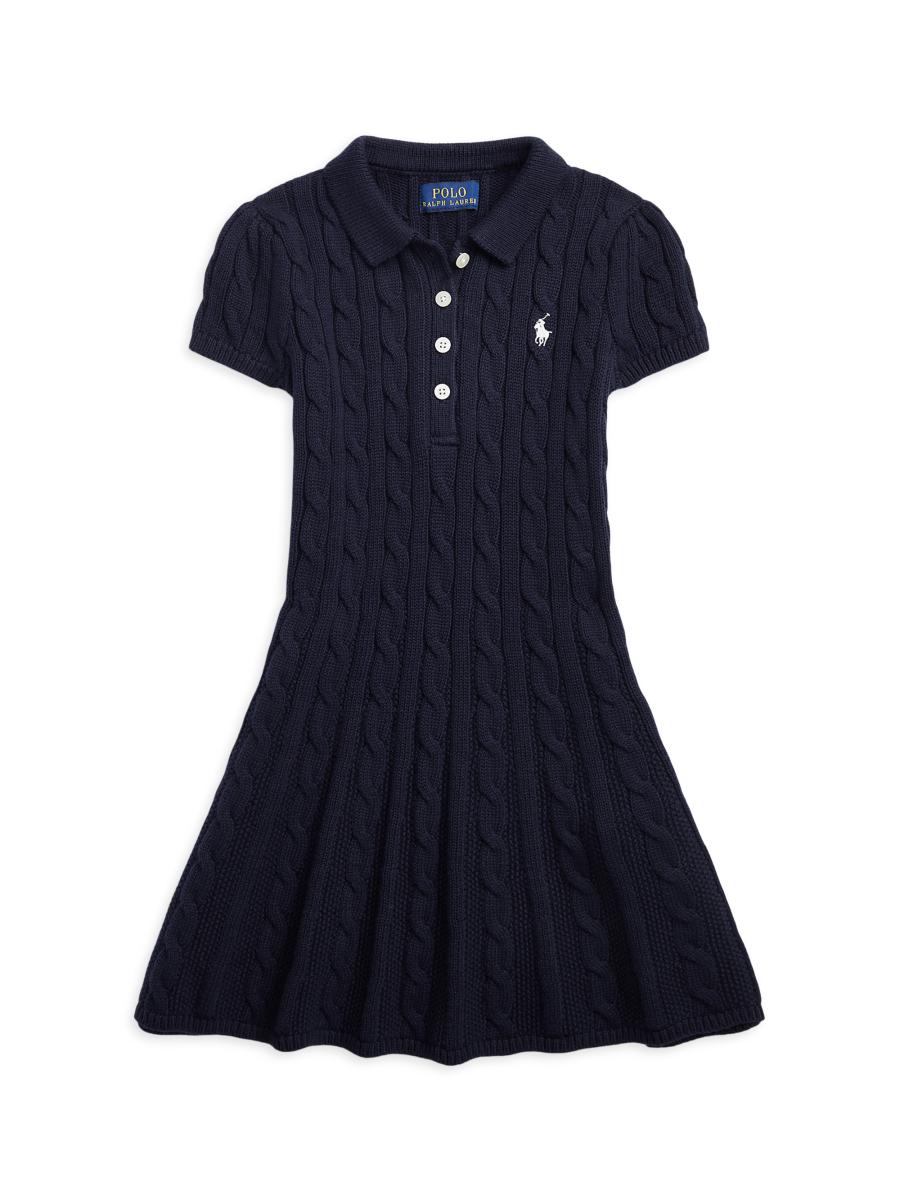cable-knit cotton polo sweater dress Polo Ralph Lauren Toddler and Little Girls Cable-Knit Cotton Polo Sweater Dress - Navy