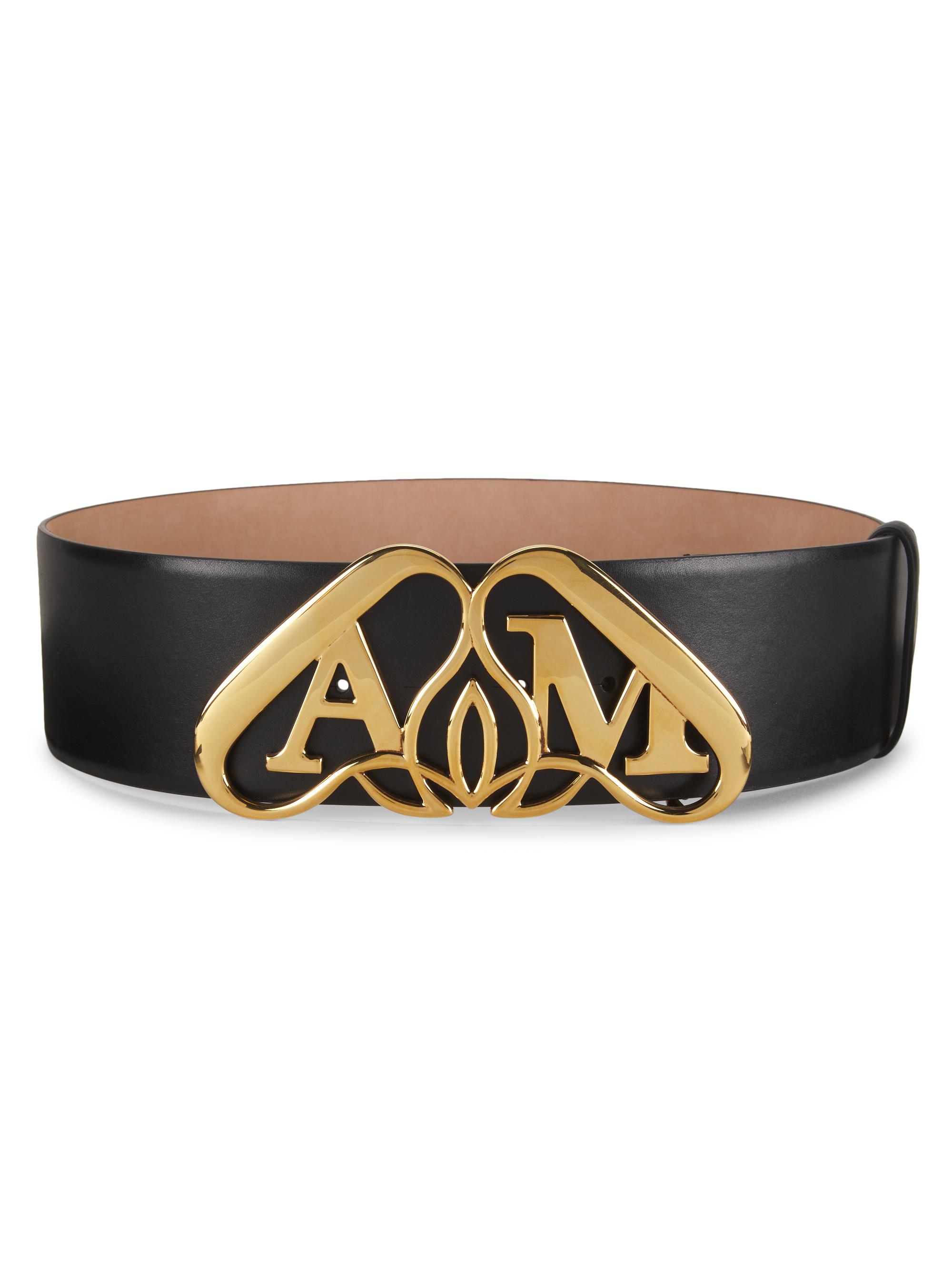 McQueen Women's Seal Buckle Leather Belt - Black Gold